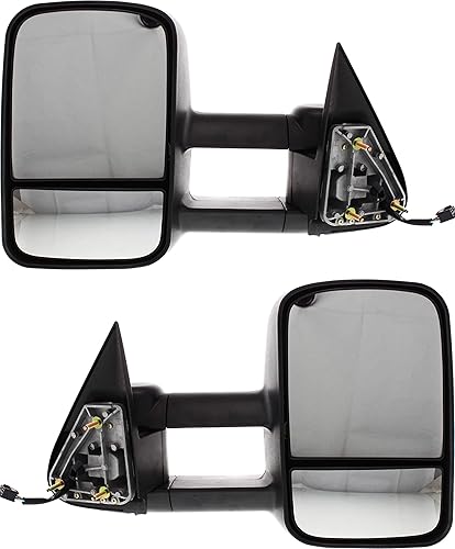 Kool Vue Espejo compatible con Chevrolet Silverado 1500GMC Sierra 1500GMC Yukon Power telescópico manual plegable con calefacción y textura negra