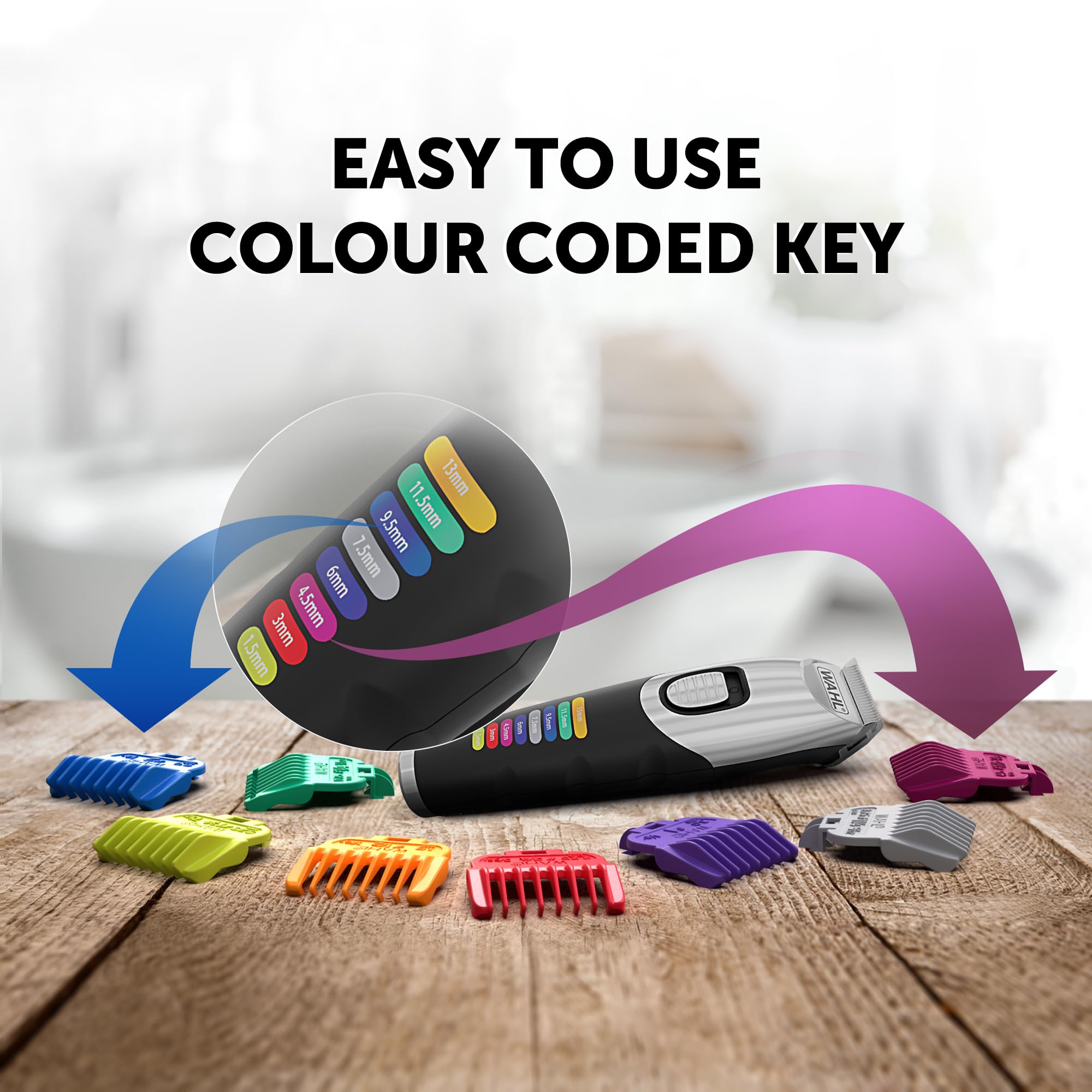 Wahl Tondeuse à barbe Colour Trim - Peignes de guidage innovants à code couleur - 240 minutes d'autonomie - Chargeur USB - Idéal pour la salle de sport et les voyages - Lames affûtées avec précision