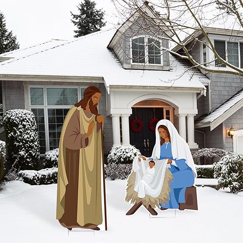 Miniatura 5 de Juego de 2 carteles religiosos de Navidad para exteriores, decoración de Navidad para exteriores, decoración de jardín de césped y jardín, 31