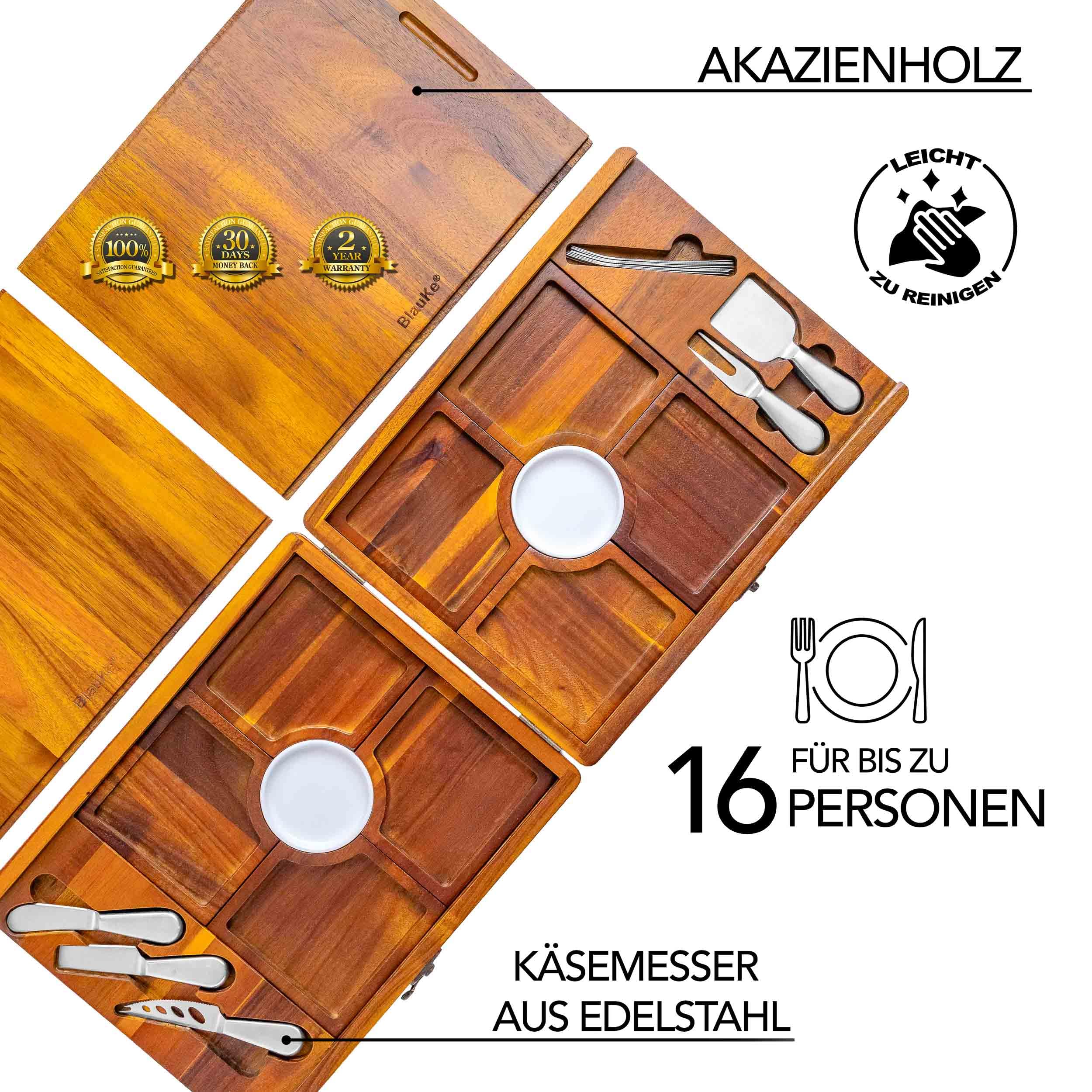 Käsebrett mit Käsemesser Set für Große Gruppen – Akazienholz Servierbrett, EIN Upgrade von Bambus Charcuterie Boards und Cheese Boards – Servierplatte Holz Käseplatte, Frühstücksbrett – Geschenk Idee