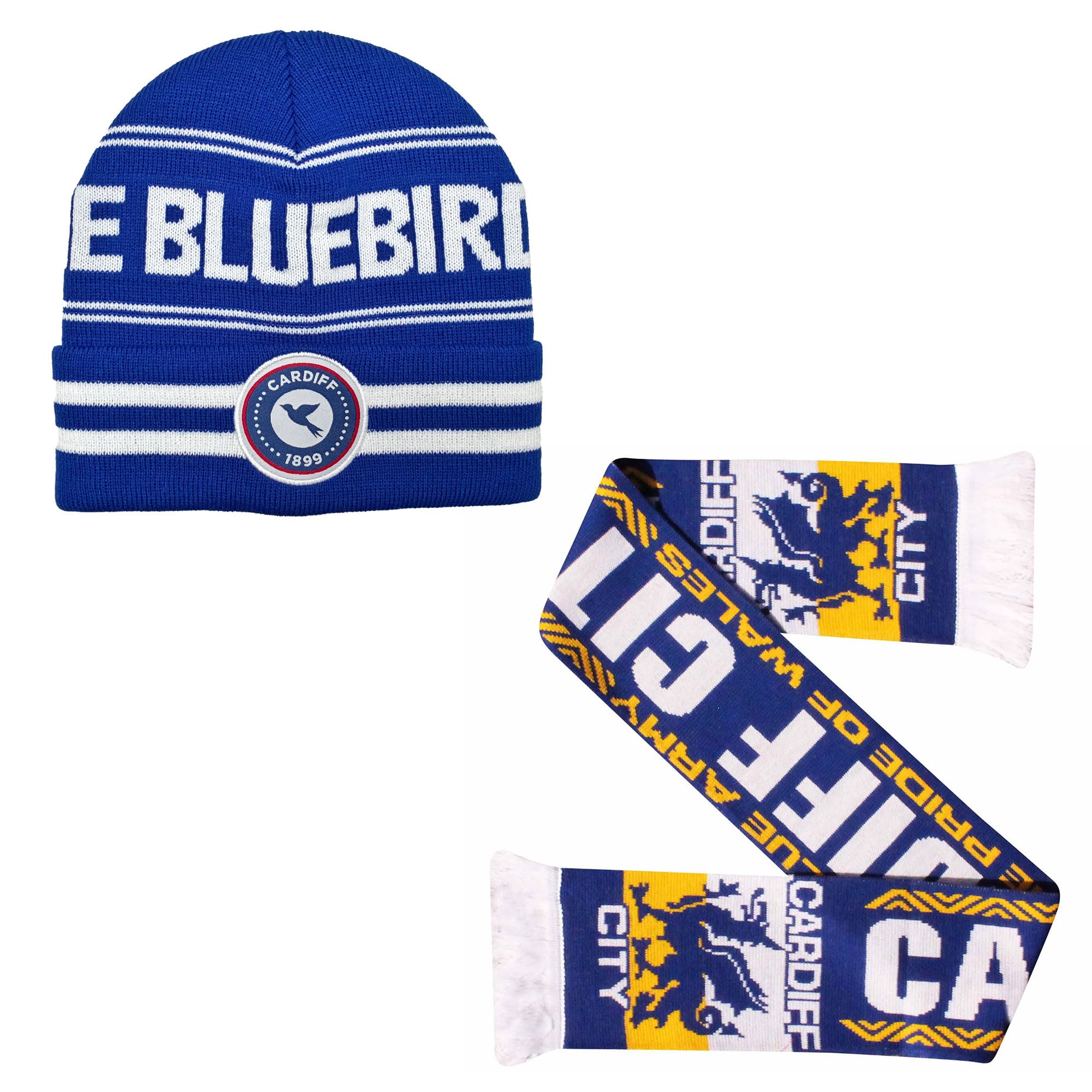 Beyond Happy Cardiff Football Bronx Hat & Scarf Set – Unisex Winter Beanie with Embroidered Club Patch (Hat and Scarf)