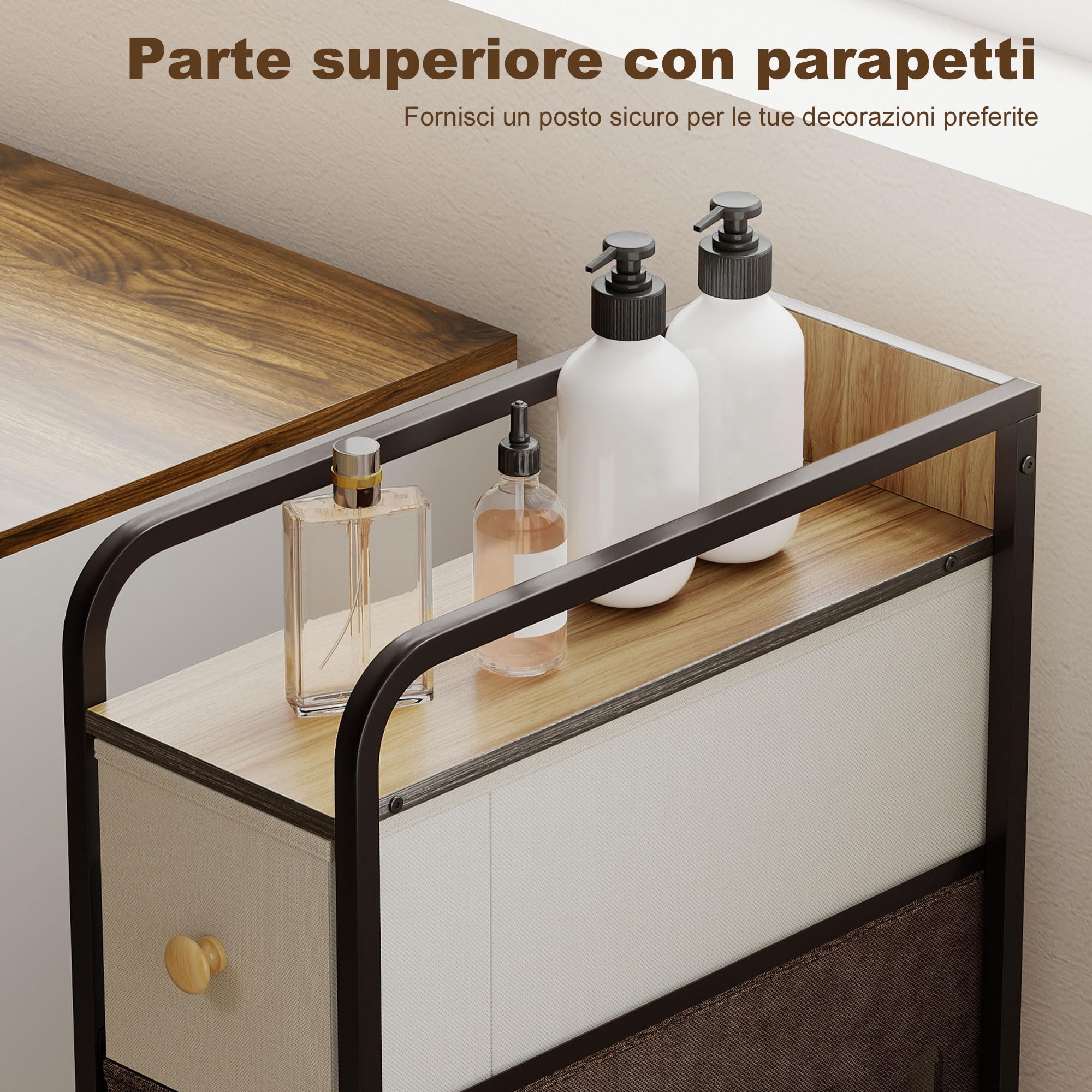 HOMCOM Cassettiera in Tessuto Slim Salvaspazio 20x47x84.5 cm Multicolore | 4 Cassetti Pieghevoli, Mobile con Cassetti Compatto in Acciaio, Camera da Letto Bagno Soggiorno