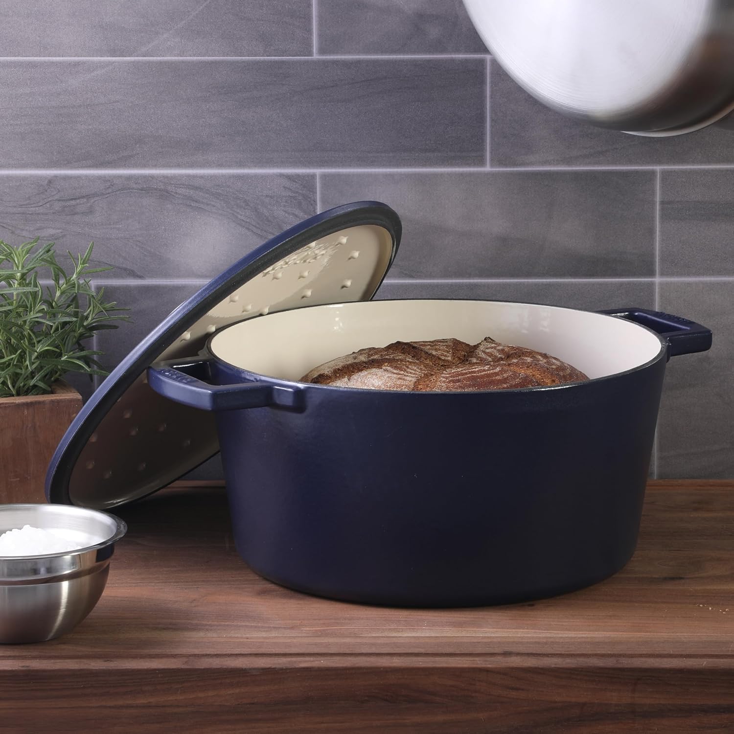 Babish 6-Quart Round Enameled Cast Iron Dutch Oven with Lid – Blue, Heavy-Duty Dutch Oven for Slow Cooking, Braising & Baking