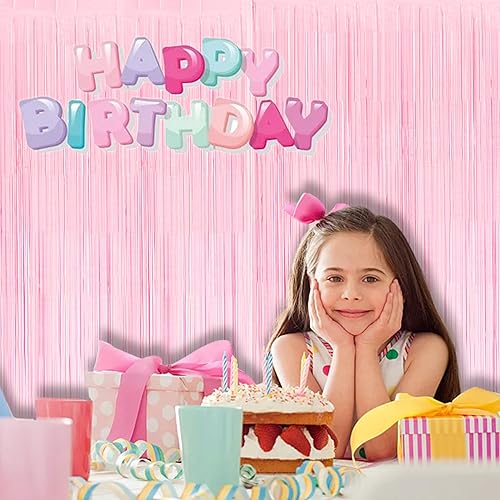 Miniatura 3 de BRAVESHINE Cortinas de flecos de papel de aluminio de color rosa pastel - Paquete de 2 cabinas de fotos, serpentinas de fiesta para Navidad, copos