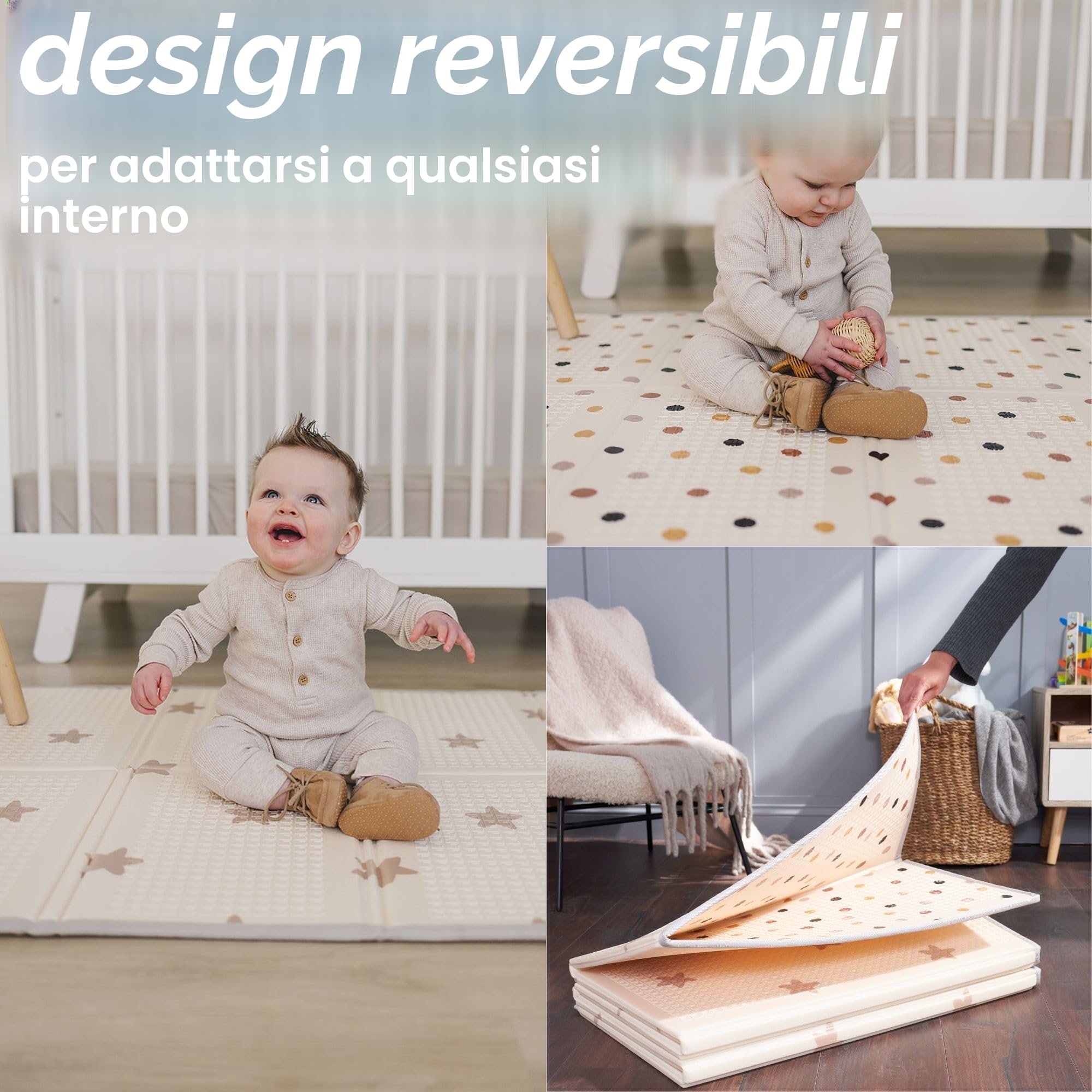 Bubba Bear Tappetino da gioco in schiuma per bambini, tappetino da gioco pieghevole opaco per bambini e neonati, grande tappetino imbottito impermeabile per strisciare e giocare, pieghevole, facile da