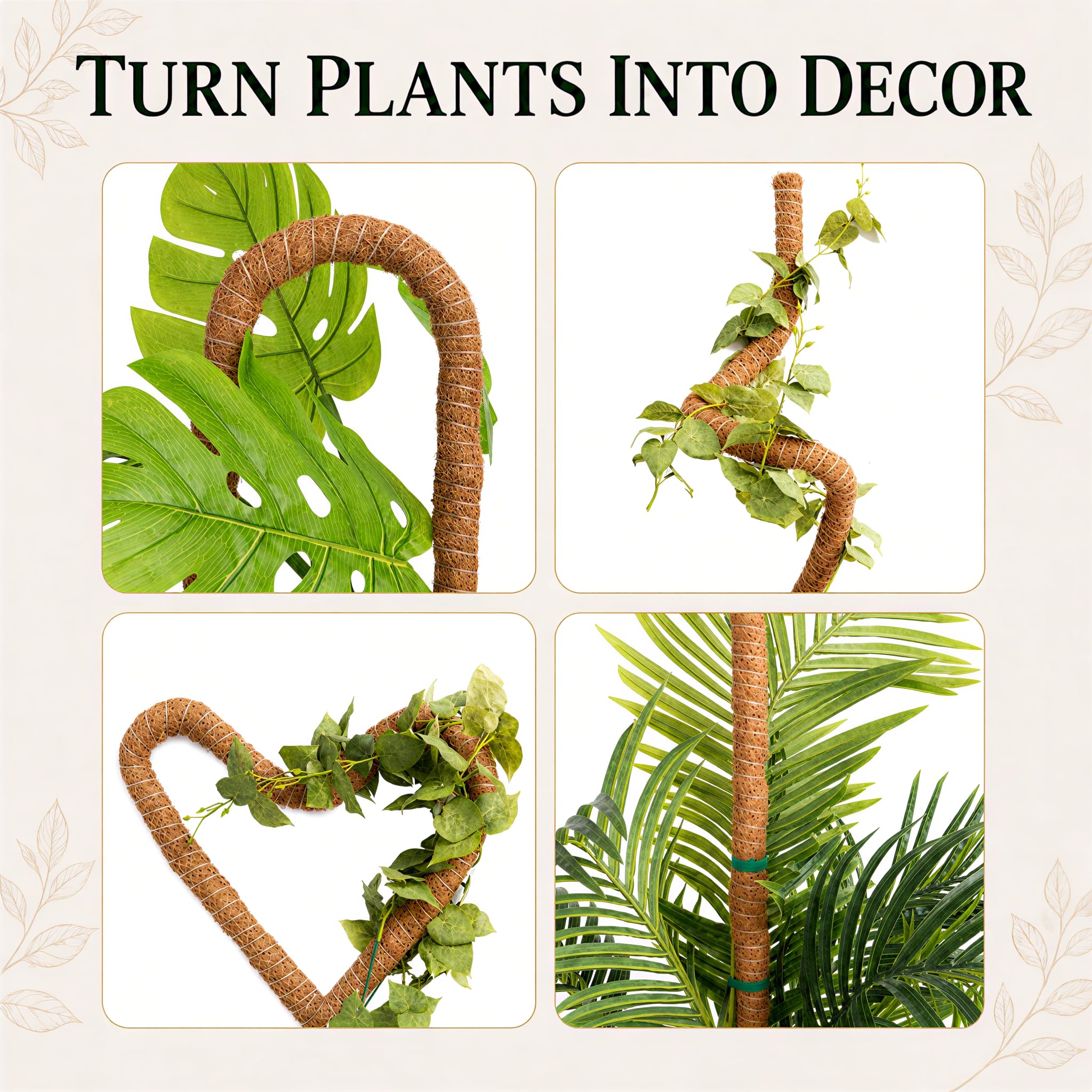 2 Stück 76,2 cm Moosstange für Pflanzen Monstera, hohe Moosstangen für Kletterpflanzen, Monstera, handgefertigte Kokosfaser-Pflanzenstange, Monstera-Pflanzenstütze für Pflanzenwachstum