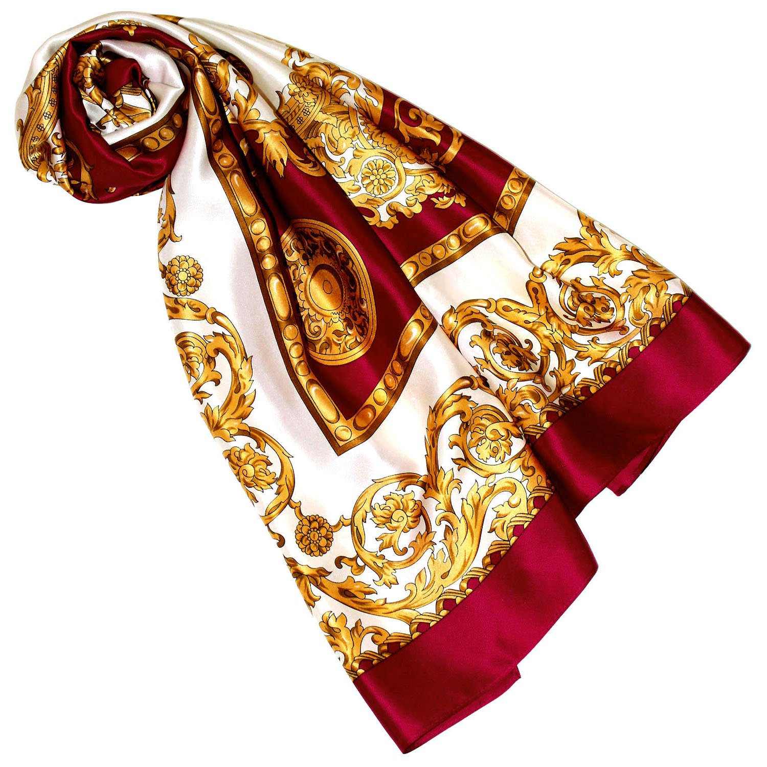 Lorenzo Cana Pañuelo de seda de marca para mujer 100% seda barroca con estampado de cachemira bufanda bufanda de marca, rojo, 100 x 100 cm