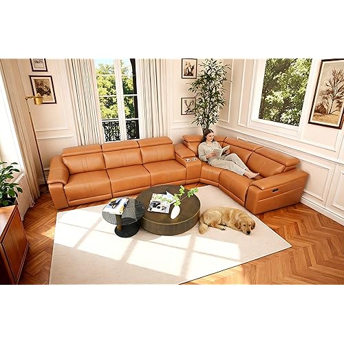 Power Recliner Sofa Set - Reclining Sectional Couch for Living Room with Adjustable Headrest, Breathable Leather, Storage Console & USB Charging Ports, Easy Assembly Furniture