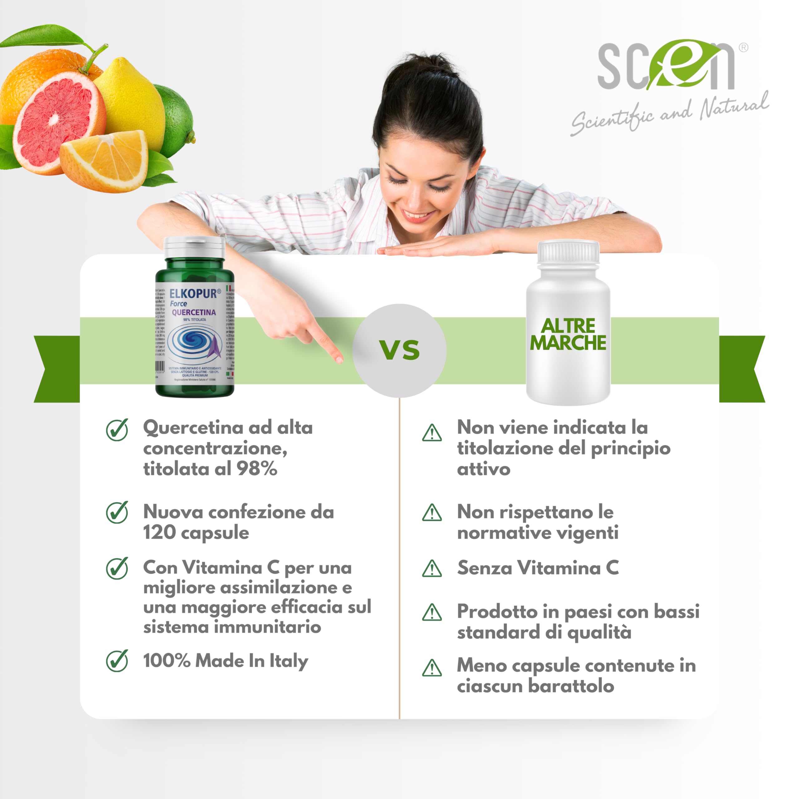 SCEN Quercetina con Vitamina C – 120 Capsule – Titolata 98% – Made in Italy