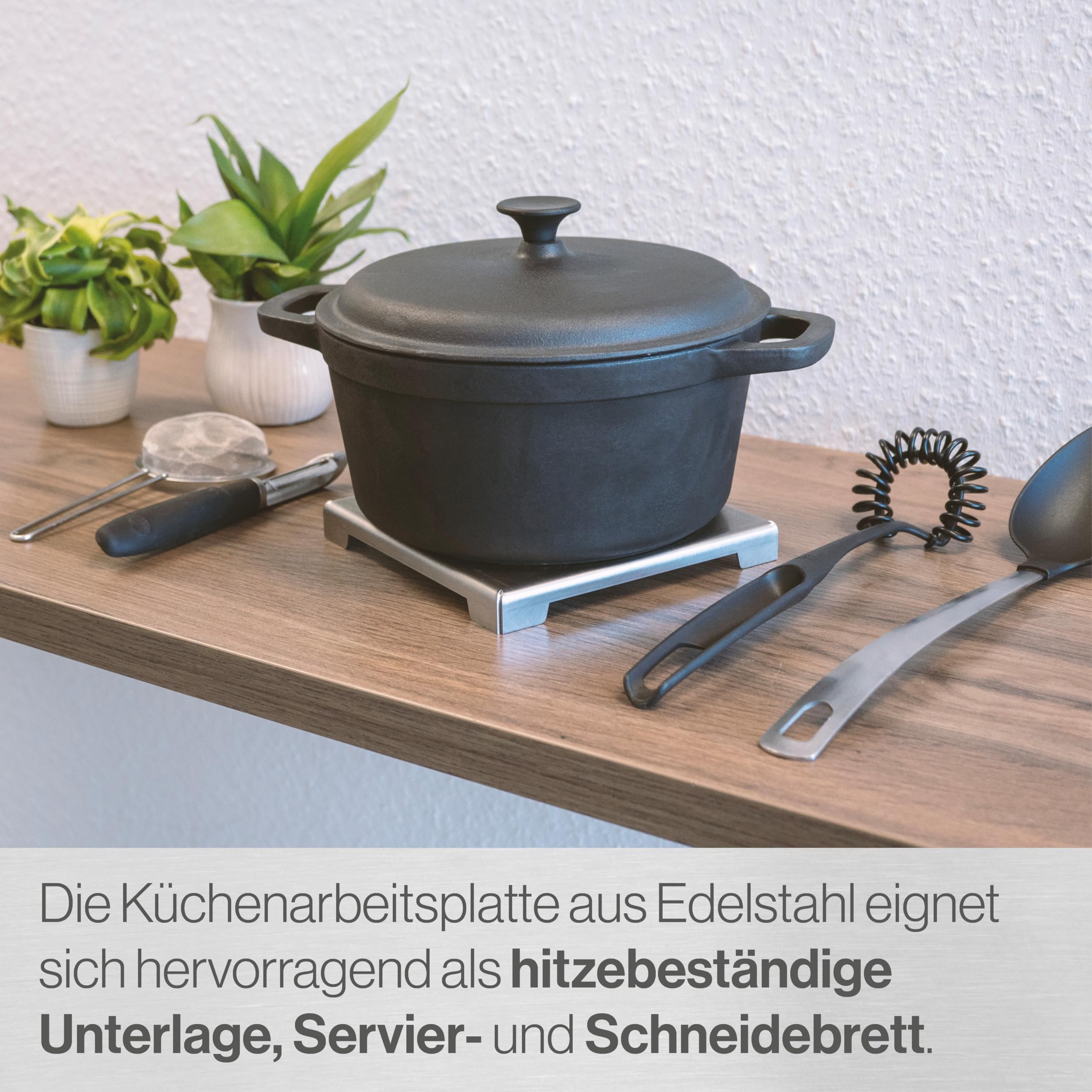 Topfuntersetzer Metall Edelstahl 2er Set - Für Küche, Töpfe & Pfannen als hitzebeständiges Abkühlgitter mit Füßen - Untersetzer mit Gitter - Topfunterlage in modernem Design feuerfest (Streifen)