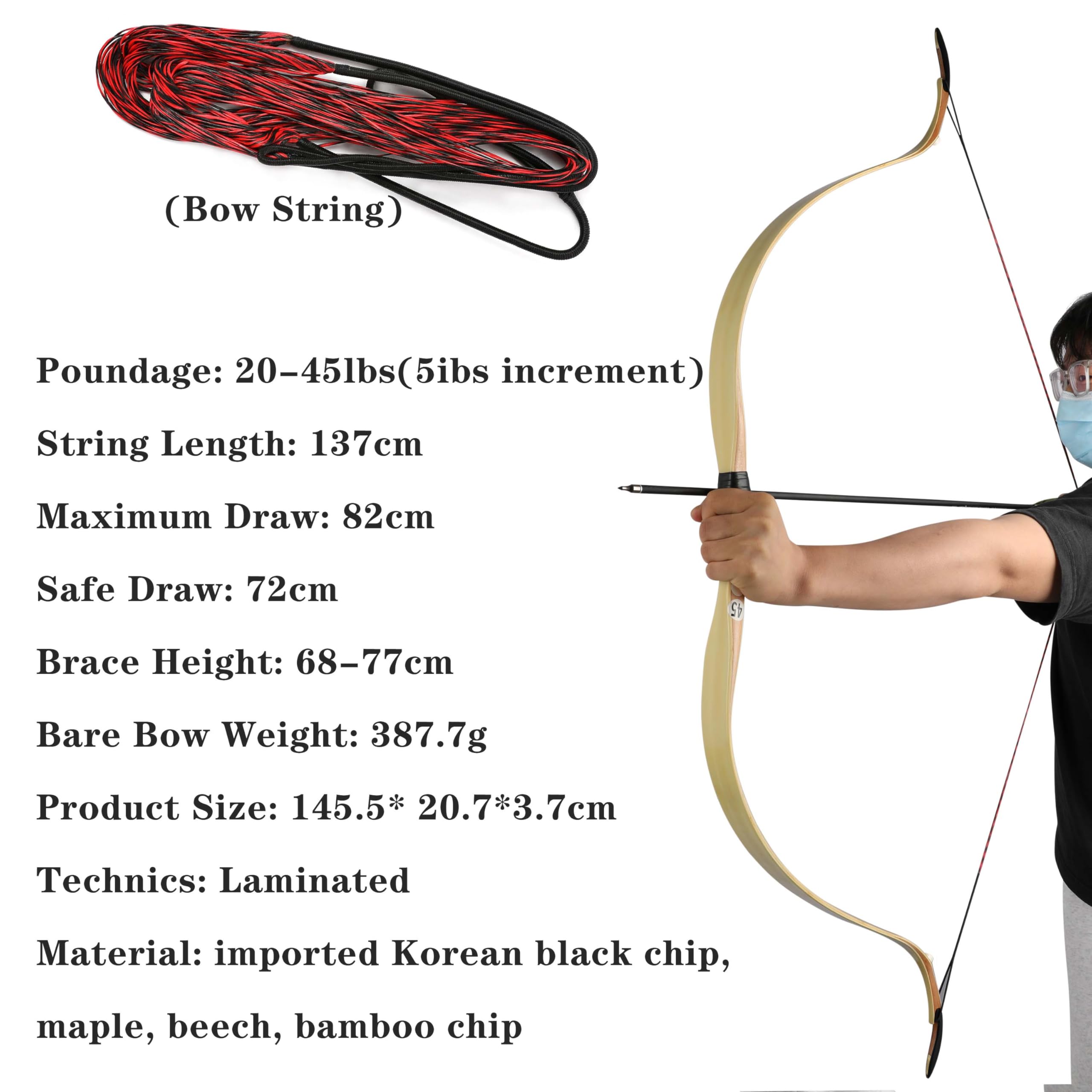 Arco tradizionale e set di frecce Kit arco da caccia longbow da 55 pollici per tiro da gara di pratica 20-45 libbre per mancini e destrorsi