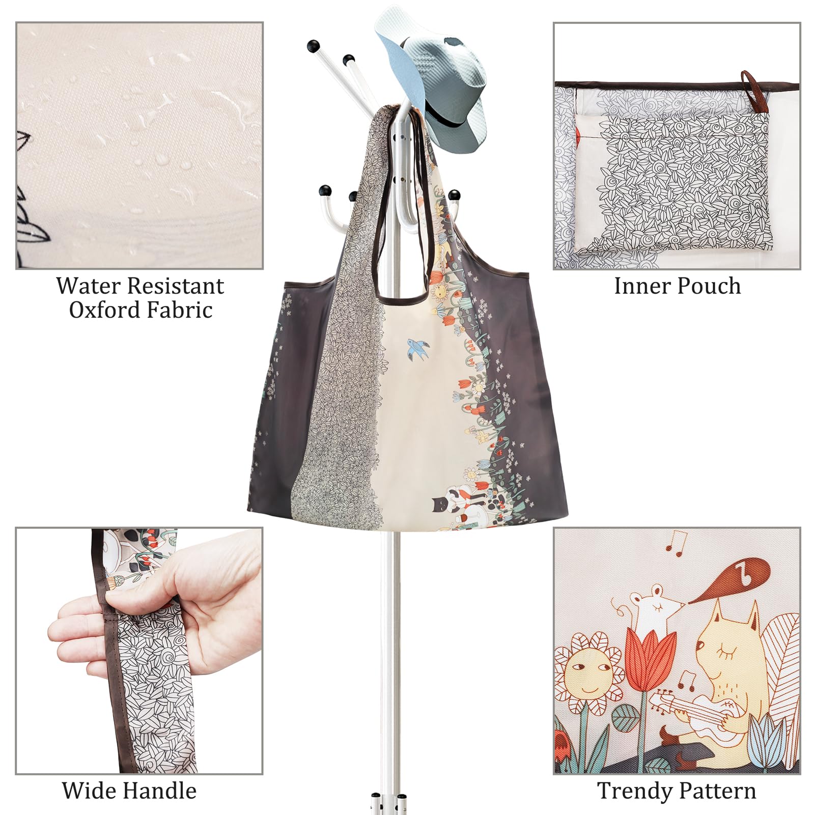 FenFang Reusable Shopping Bags Foldable, Extra Large Grocery Bag, Washable Pocket Shopper Bag - Image 4