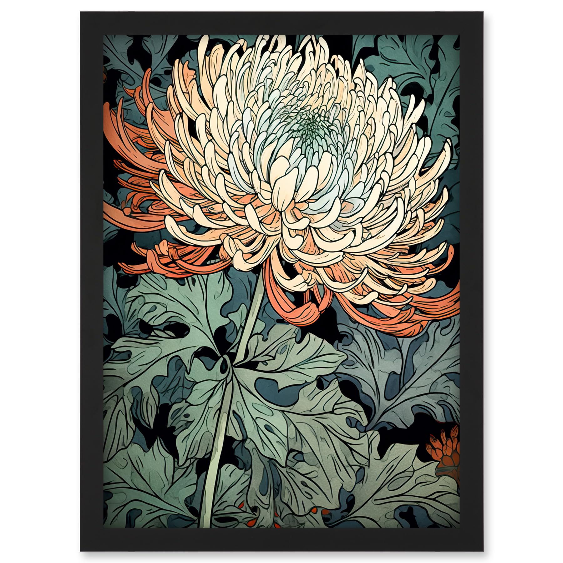 Artery8 Pastel Gradient Colour Chrysanthemum Flower Bloom Artwork Framed A3 Wall Art Print