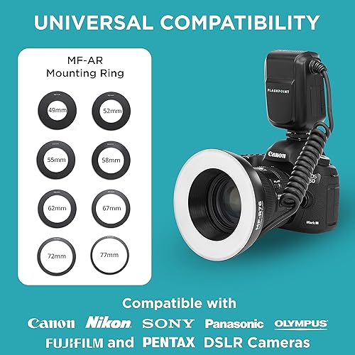 Miniatura 5 de Flashpoint Flash de macro anillo MF-R76 con control de exposición manual, ajuste de potencia, tiempo de reciclaje de 0.1-1.5s, anillo macro flash de