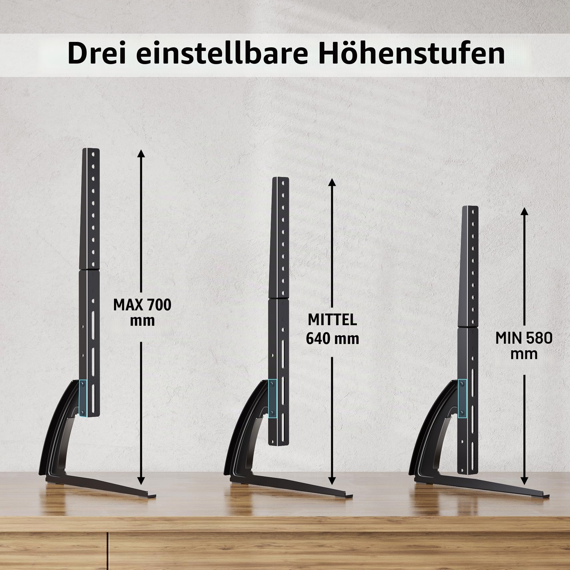 BONTEC TV Standfuß für 22–65 Zoll Fernseher, Höhenverstellbarer Universal Standfuß bis 50 kg, Kompatibel mit VESA 50×50 bis 800×400 mm, Stabile Stahlkonstruktion, Platzsparendes Design