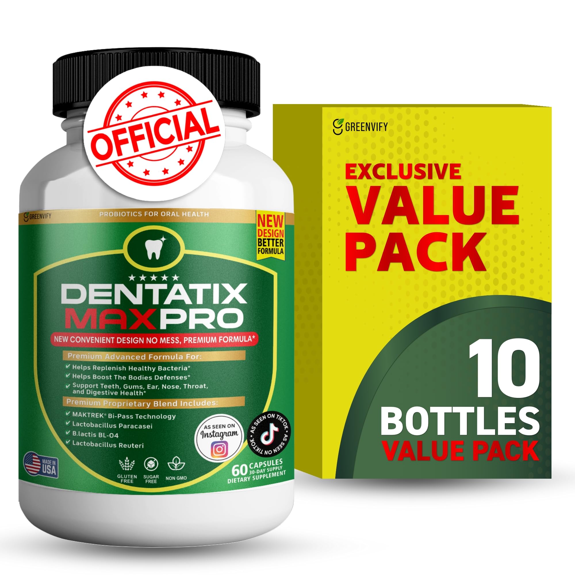 Dentatix Max Pro for Gums and Teeth Health Fresh Breath - 40 Billion CFU Advanced Oral Probiotics for