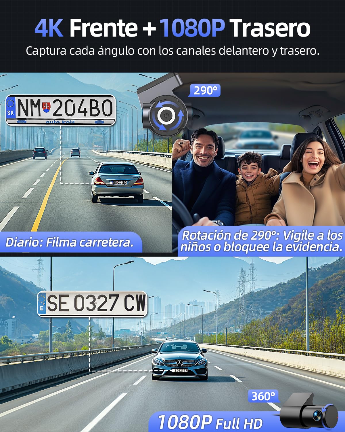 4K+1080P Dash CAM Coche, 5GHz WiFi Dashcam con Tarjeta SD 64GB, Camara Vigilancia Coche con 1,5″Pantalla, 170° Gran Angular, Sensor G,Visión Nocturna,Monitor de Aparcamiento,Grabación en Bucle