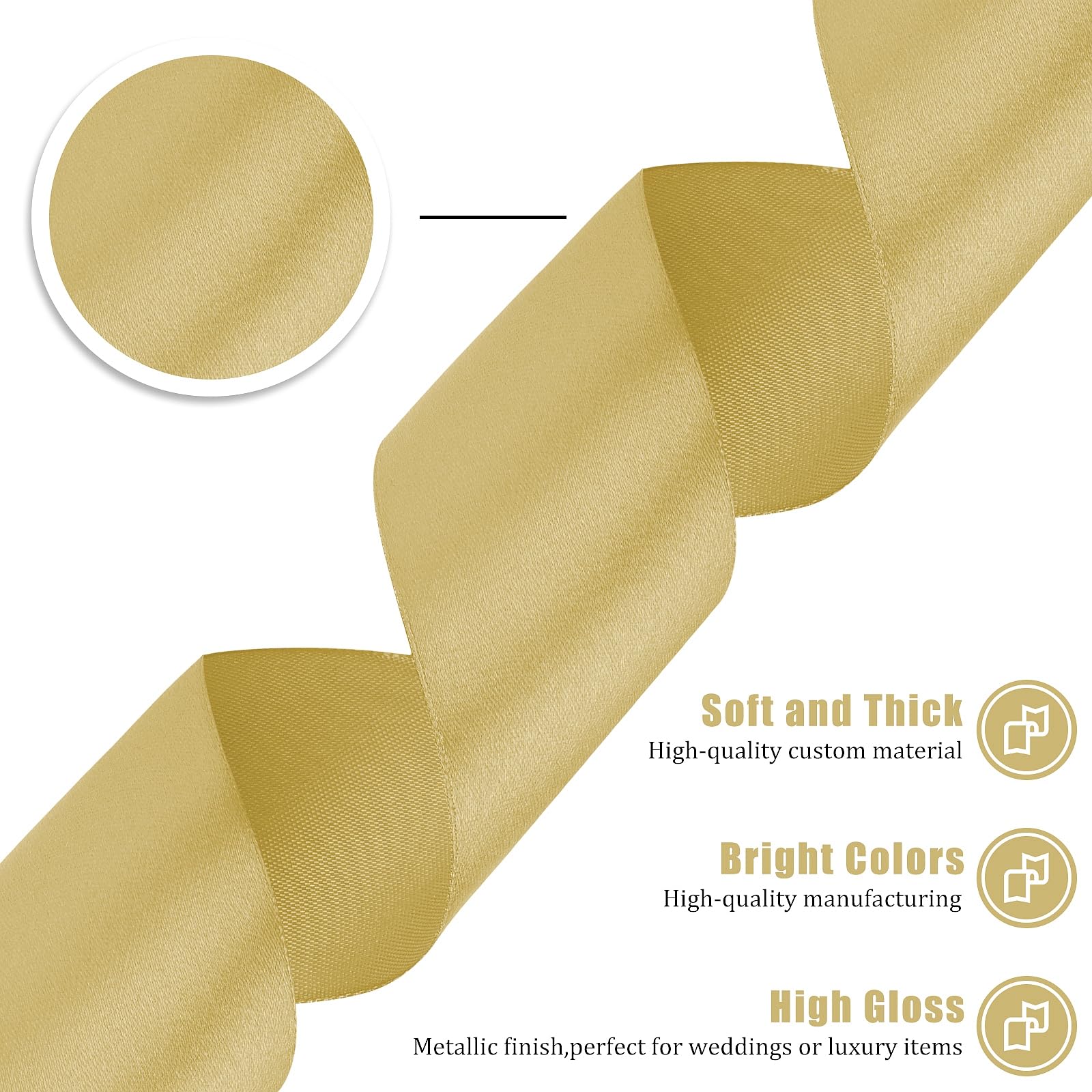 GXFCING Gold Ribbon 50mm Wide, 46M Thick Gold Satin Ribbon Christmas Ribbon for Gift Wrapping Crafting, DIY Sewing, Hair Bows - Image 4