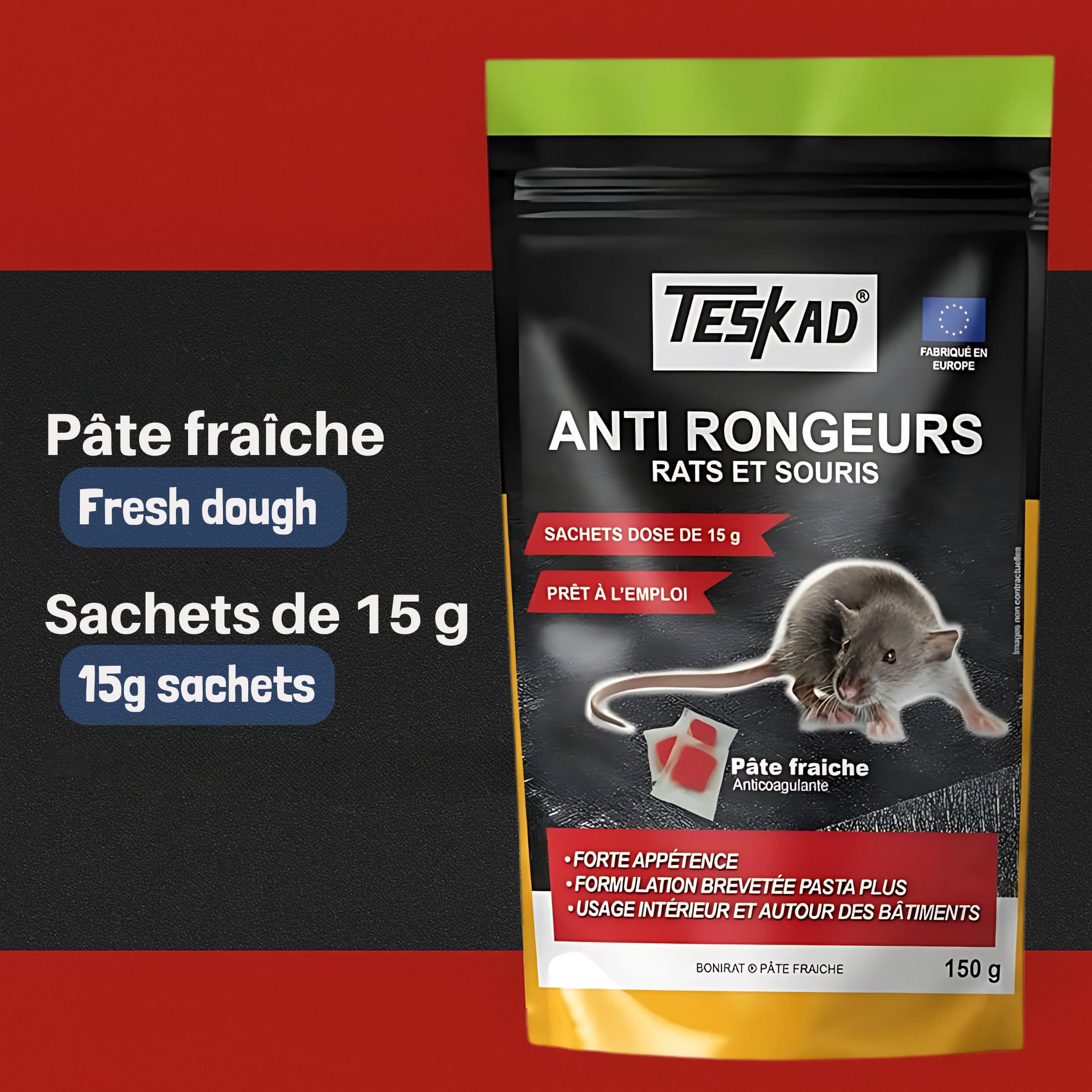 Raticide Souricide Anti-rongeurs maison et jardin – Pâte prête à l’emploi sans parfum – 1 Pack x 150g