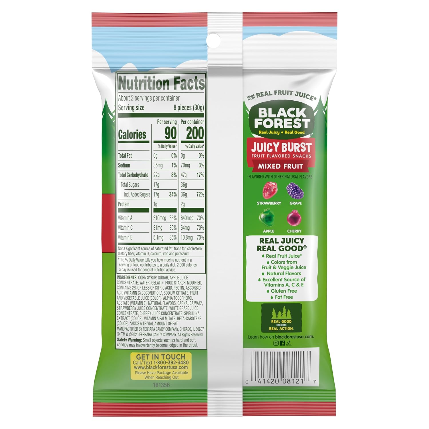 Black Forest Juicy Burst Fruit Snacks, Mixed Fruit, 2.25 Ounce Pouches (Pack of 48)