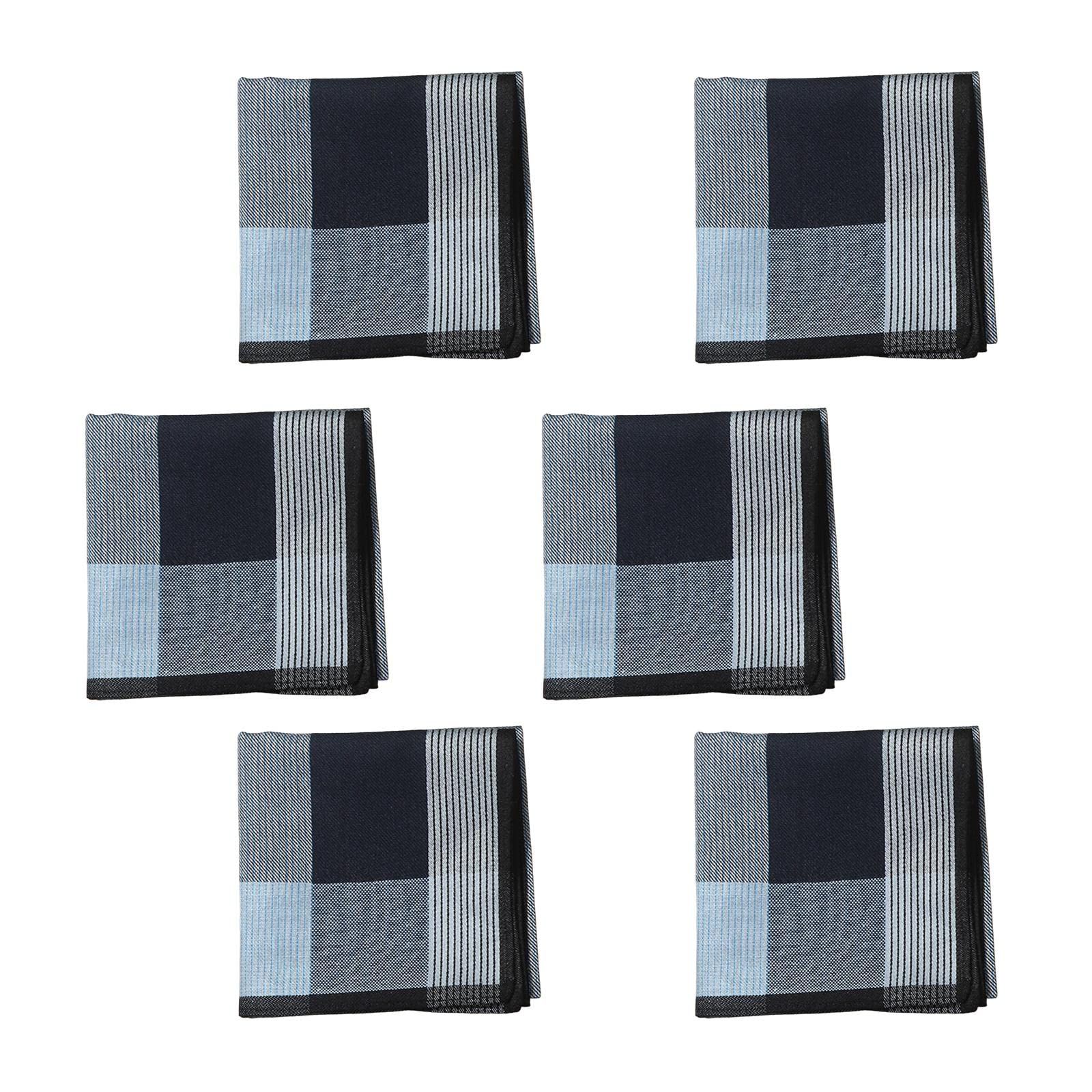 6Pcs Cotton Men's Hanky Pocket Square Hankies for Grandfathers Black-image-48