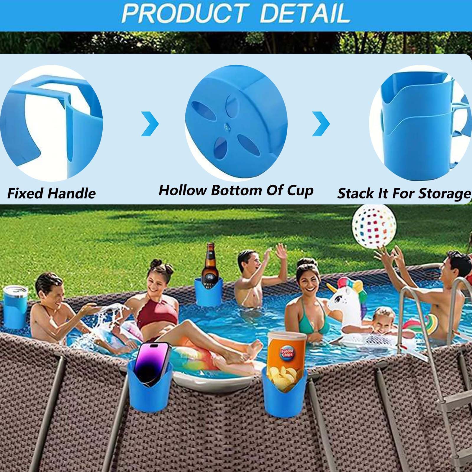 AVCULT Portabevande Per Piscina, 4 Pezzi Portabicchieri Per Bordo Piscina Per Piscine Fuori Terra,Multifunzione Accessori Portabevande Per Piscine Accessori Per Vasca Idromassaggio, Lato Piscina, Spa - 4