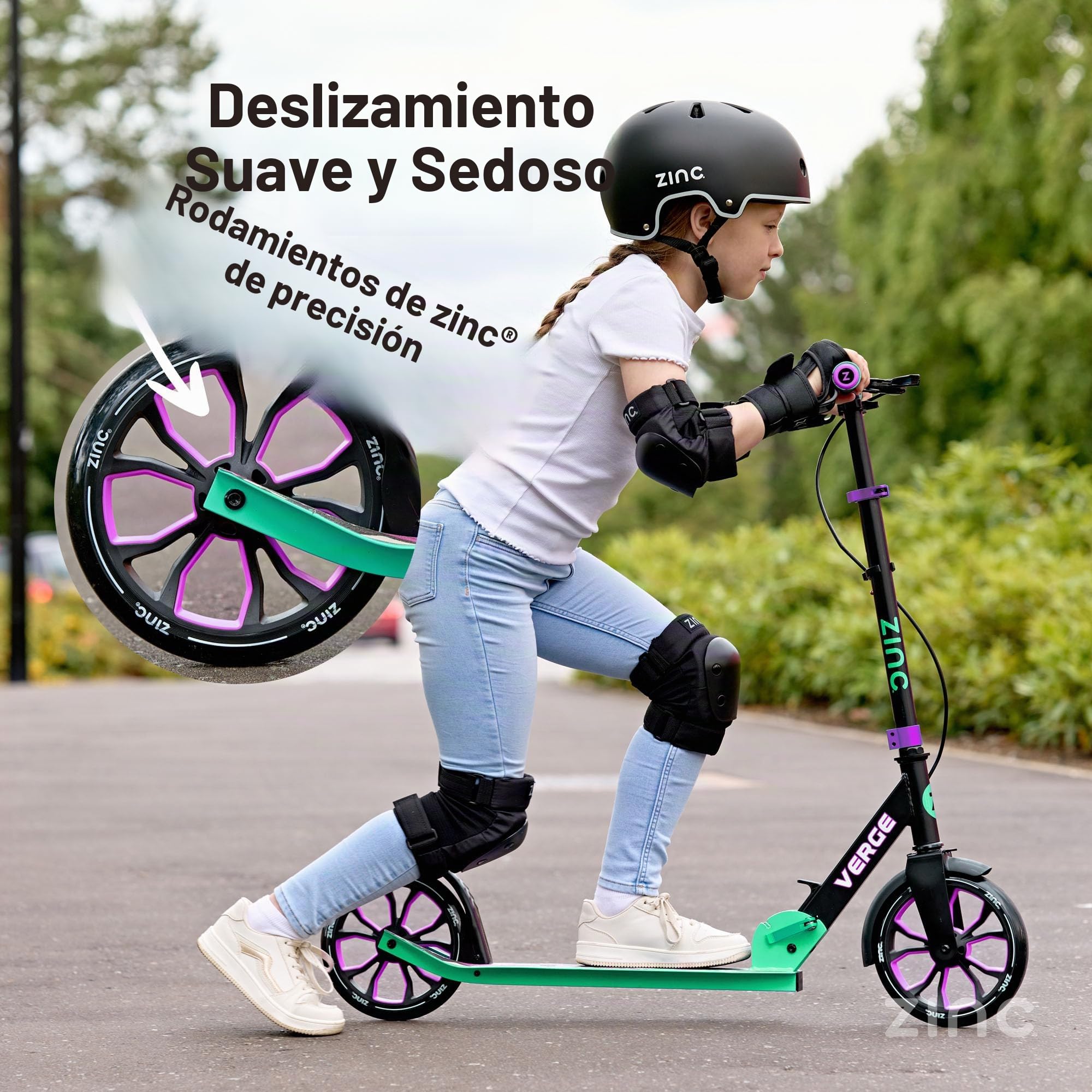 Zinc Kids Scooter – Big Wheel Kick Scooter for Ages 6+, Foldable 2-Wheel Scooter with 200mm Wheels, Lightweight, Height Adjustable, Rear Footbrake, Supports up to 100kg
