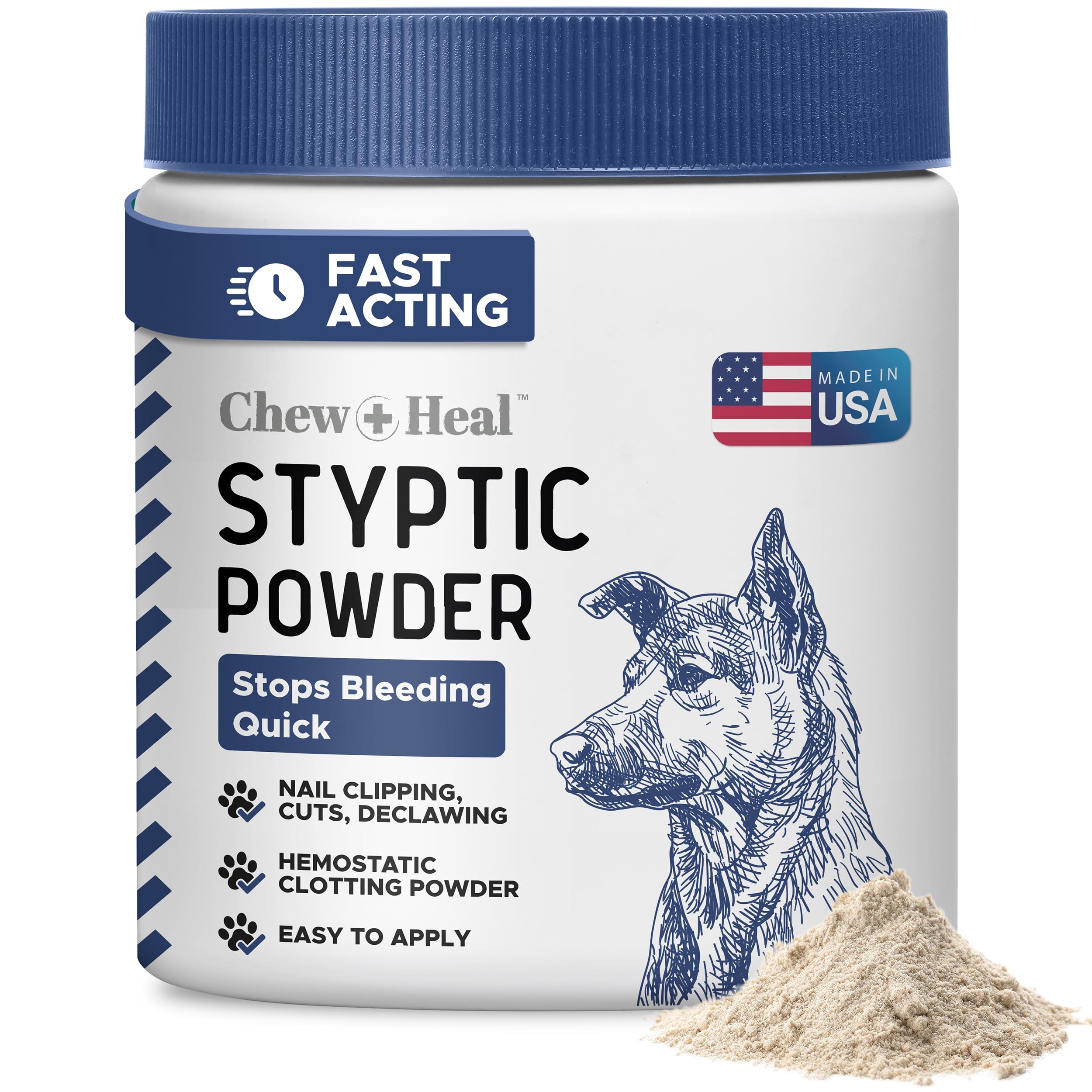 Chew + Heal Labs Styptic Powder for Dogs & Cats - 1.5 oz - Quick Stop Bleeding for Dogs Nails & Minor Cuts - Blood Clotting Powder & Bleed Stop Formula