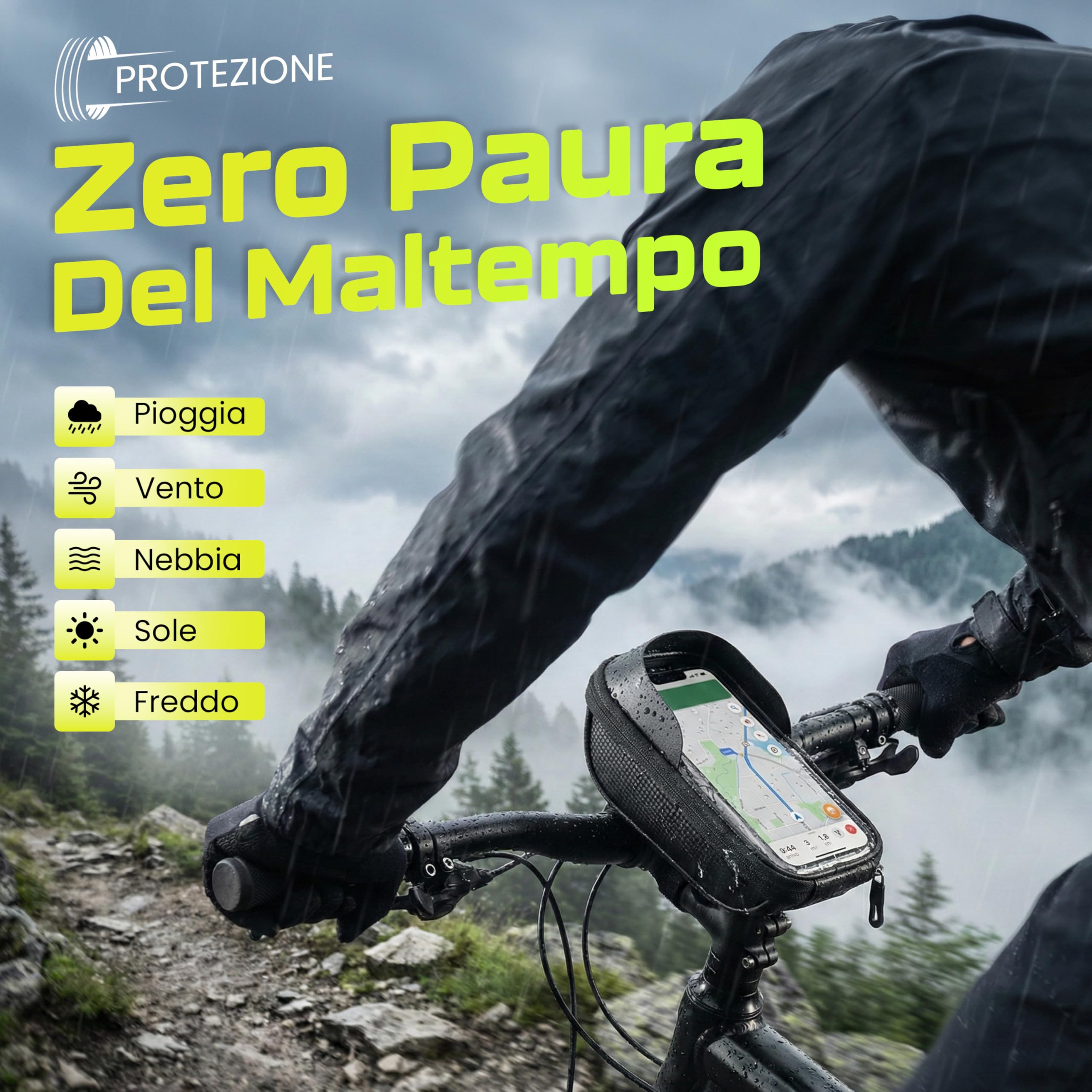 Generico Porta Cellulare Bicicletta, Porta Telefono Bici con Finestra Touch e Tasca Portaoggetti, Supporto Cellulare Bici Impermeabile agli Schizzi, Nero