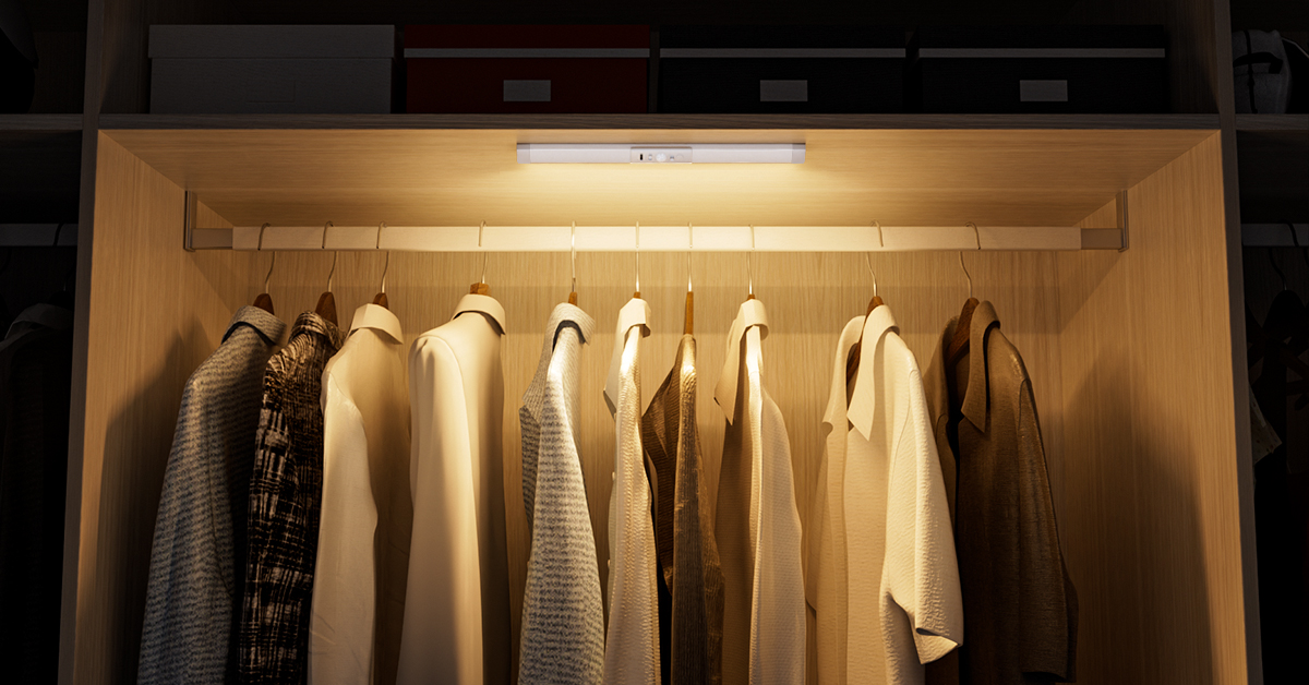Image of WOBANE Rechargeable Closet Lights Motion Sensored,12inch LED Wardrobe Light | Eye-Protection,3 Color,Wireless Battery Operated Lighting Indoor for Stair,Pantry,Hallway,900mAh,2PCS