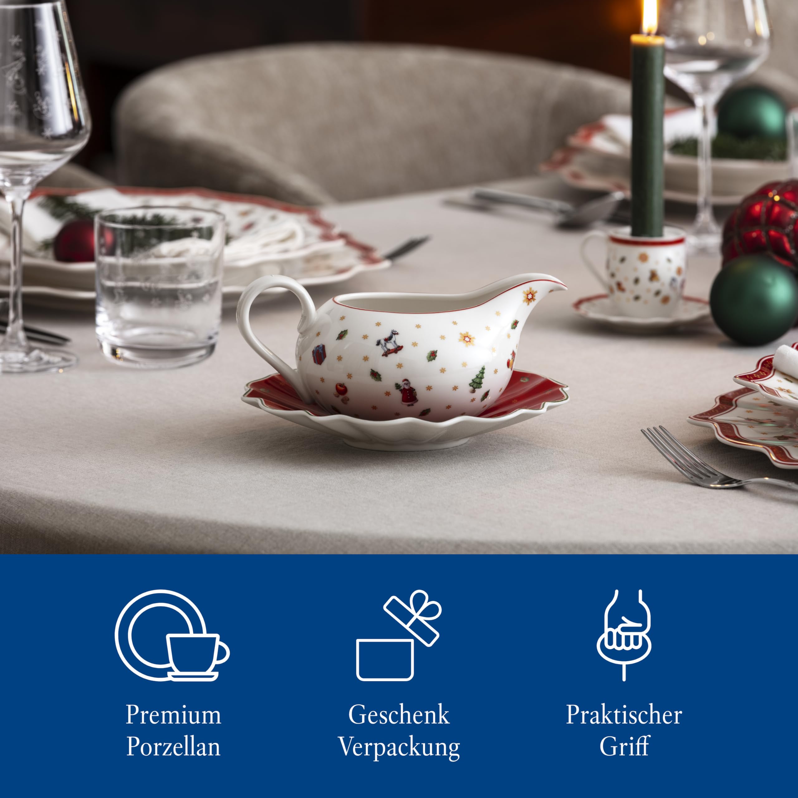 Villeroy & Boch – Toy's Delight Sauciere mit Unterteil Bunt, Soßenkännchen mit Unterteil, Soßenschale für Weihnachten Toys, Soßenkanne, Keramik Geschirr, Premium Porcelain