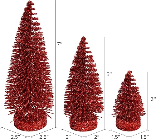 Miniatura 6 de Vickerman Árbol de Navidad artificial de pino ovalado con purpurina plateada de 3 a 5 a 7 pulgadas, juego de 3 árboles de Navidad sintéticos,