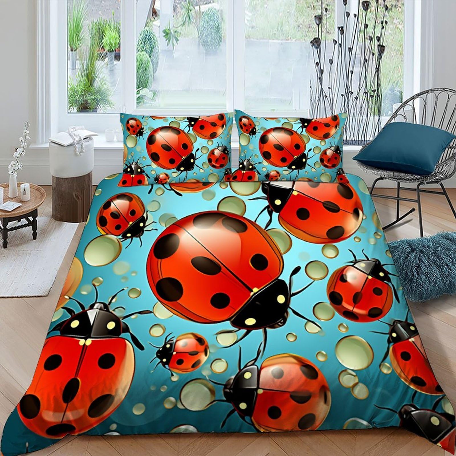 Ladybugde Ropa De Cama 3D Niños 3 Piezas Microfibra 2 Funda De Almohada CremalleraKing（220x240cm）