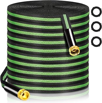 Garden Hose 25 ft Flexible Water Hoses Non-Expanding Lightweight Portable No Kink High Pressure Flat Fabric 3/4 fittings Leak-proof Durable Pipe for Outdoor Outside Yard Lawn Patio Watering Car Wash