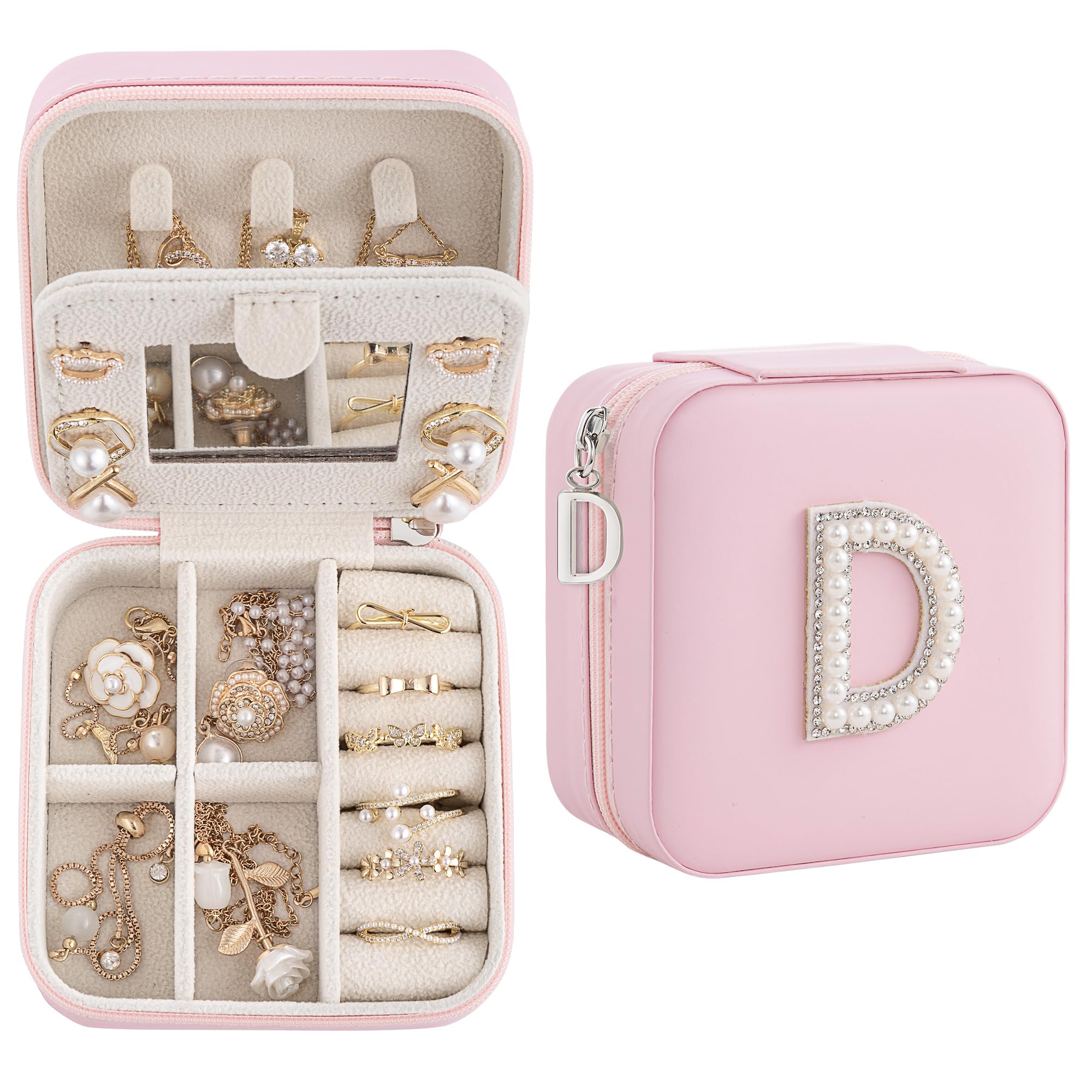 Nymtavia Birthday Gifts For Women, Initial Jewelry Box, Travel Jewelry Case, Gifts for Wife Girlfriend, Small Travel Jewelry Organizer, Gift for Girls