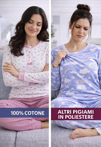 Intimitaly Vanuè Women's 100% Cotton Pyjamas, Long with Button Knit and Trousers, Lightweight and Breathable, Spring and Mid Seasons - 5