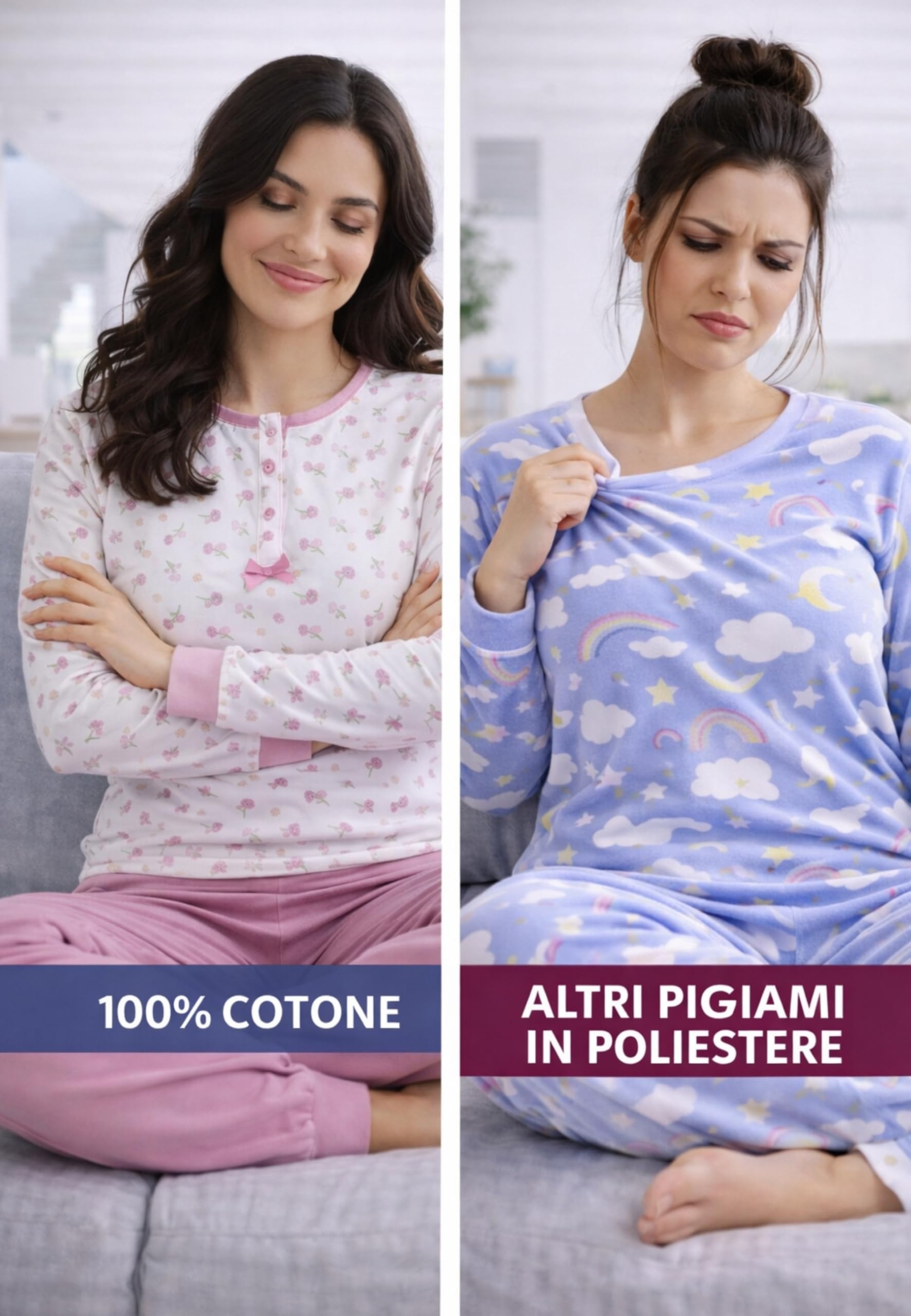 Intimitaly Vanuè Piżama damska w 100% bawełniana, długa z dzianiny, zapinana na guziki i spodnie, lekka i oddychająca, wiosna i pół sezonu