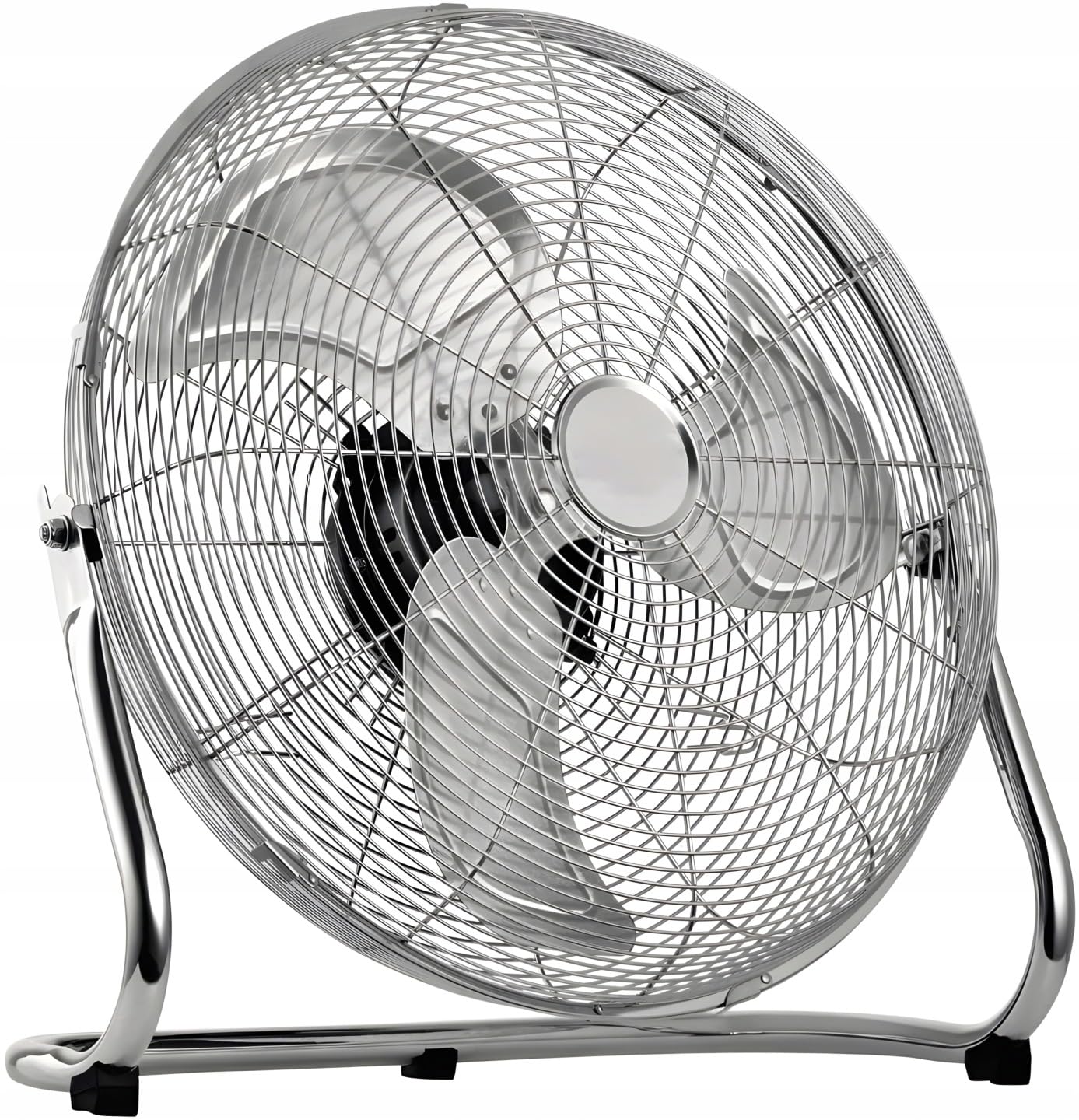 LTC Profi Windmaschine 50cm (20 Zoll) – Leistungsstarker Bodenventilator 155W, Hochgeschwindigkeits-Ventilator aus Metall, 3 Geschwindigkeitsstufen, Verstellbarer Neigungswinkel, Silber/Chrom