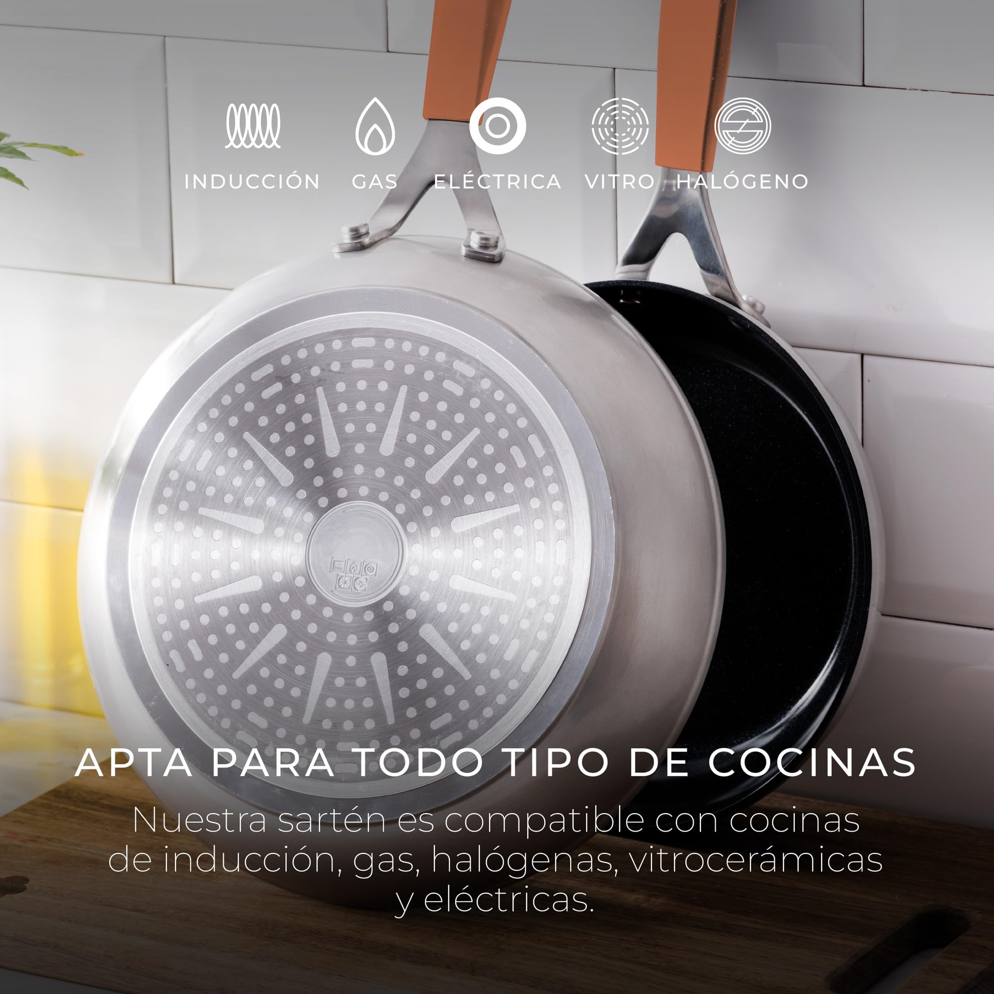 Compact - Grillpfanne und Wok Set - Aus Geschmiedetem Aluminium - Doppel-Beschichtung - Silikongriff - Küchen Zubehör - Für Alle Herdarten