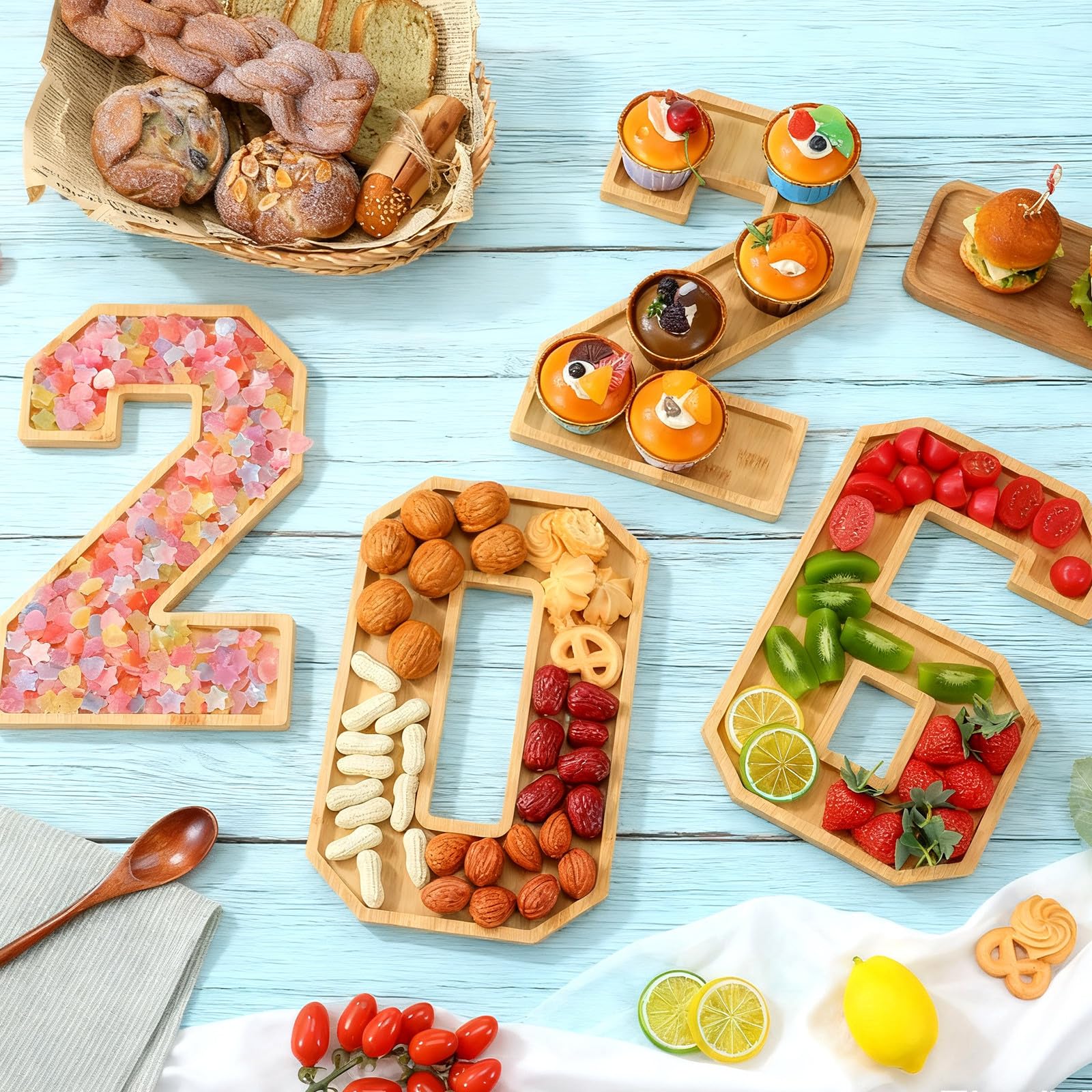 Vassoio in Legno 2026 a Forma di Numero Design Raffinato e Scomparti Multipli per Frutta e Formaggi, per Feste e Celebrazioni, Set 1 Pezzo