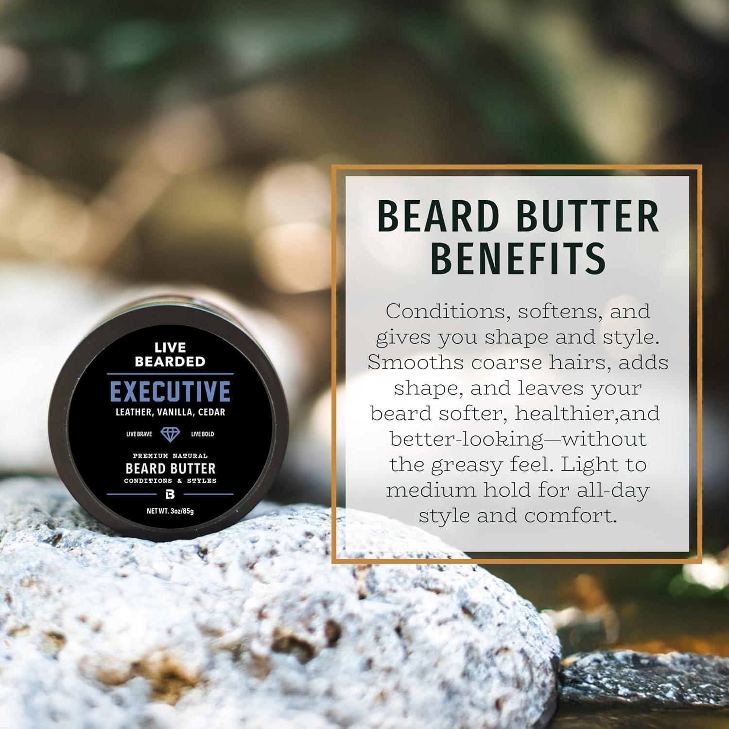 Live Bearded Beard Butter, 3 fl oz - Made in the USA - All-Natural Leave-in Conditioner and Softener with Shea | Executive Scent - Cedar, Vanilla - Image 3