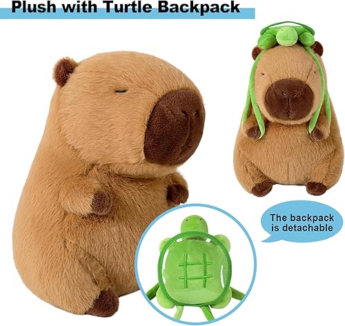 Miniatura 2 de Ditucu Linda almohada de felpa de Capybara Kawaii Capybara de peluche con mochila de tortuga, regalos para abrazar para niños, color marrón, 17