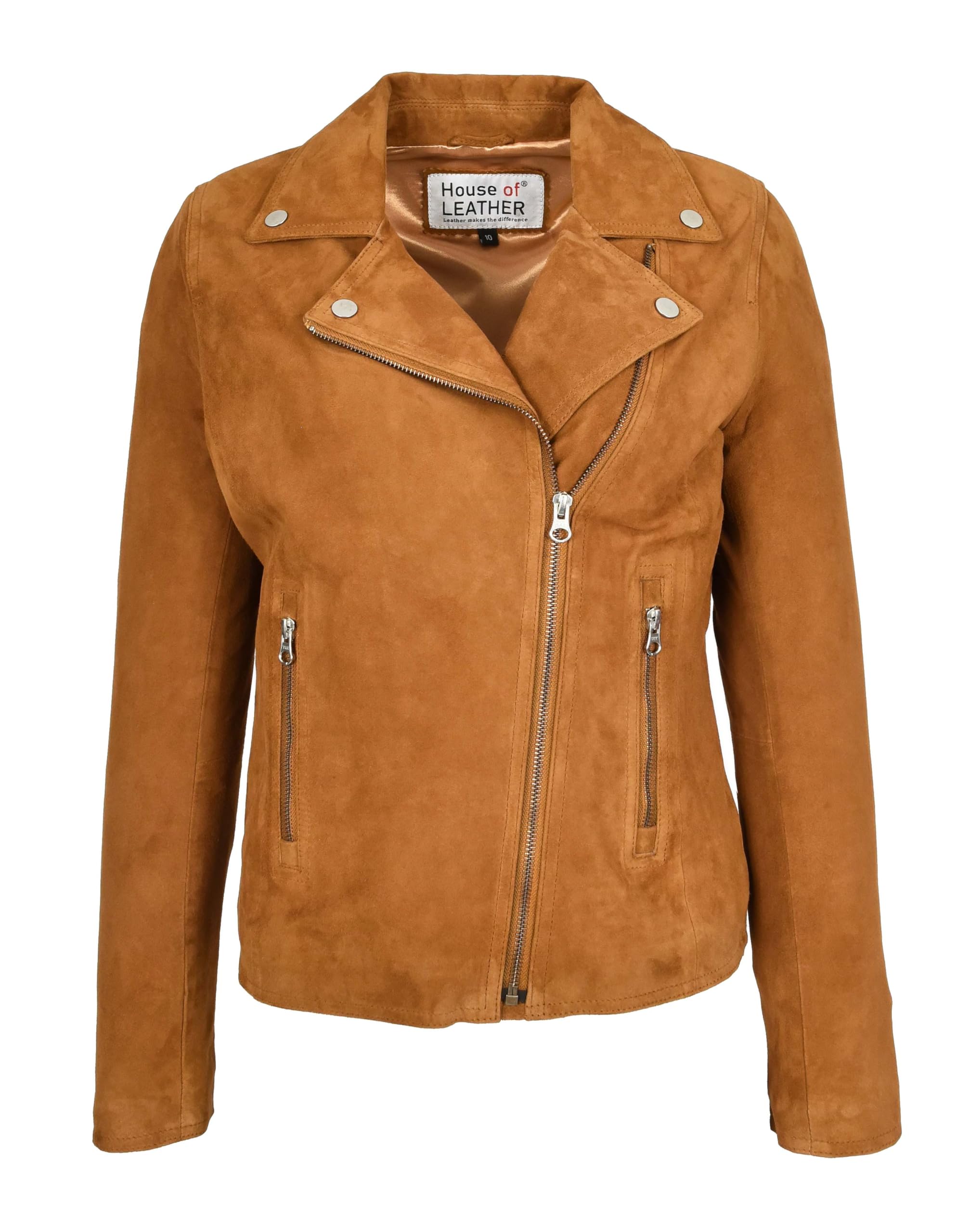House of Leather Women's Suede Biker Jacket - Tan - Size 12