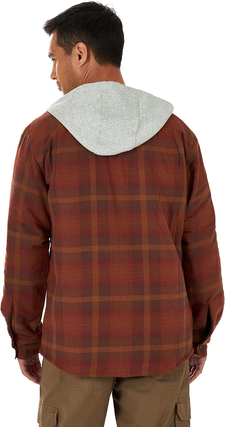 Wrangler Authentics Men's Long Sleeve Quilted Lined Flannel Shirt Jacket with Hood