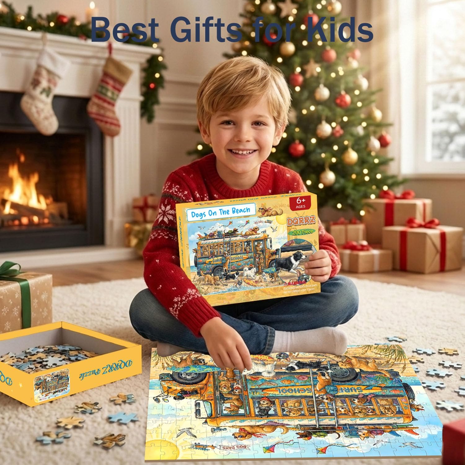 Puzzles for Kids Ages 6-8 8-10 - 200 Piece Dogs On The Beach Surf Puzzle | Educational Learning Toys.Colorful Children Puzzles for 6 7 8 9 10 11 12 Years Old Boys and Girls.Birthday and Holiday Gifts