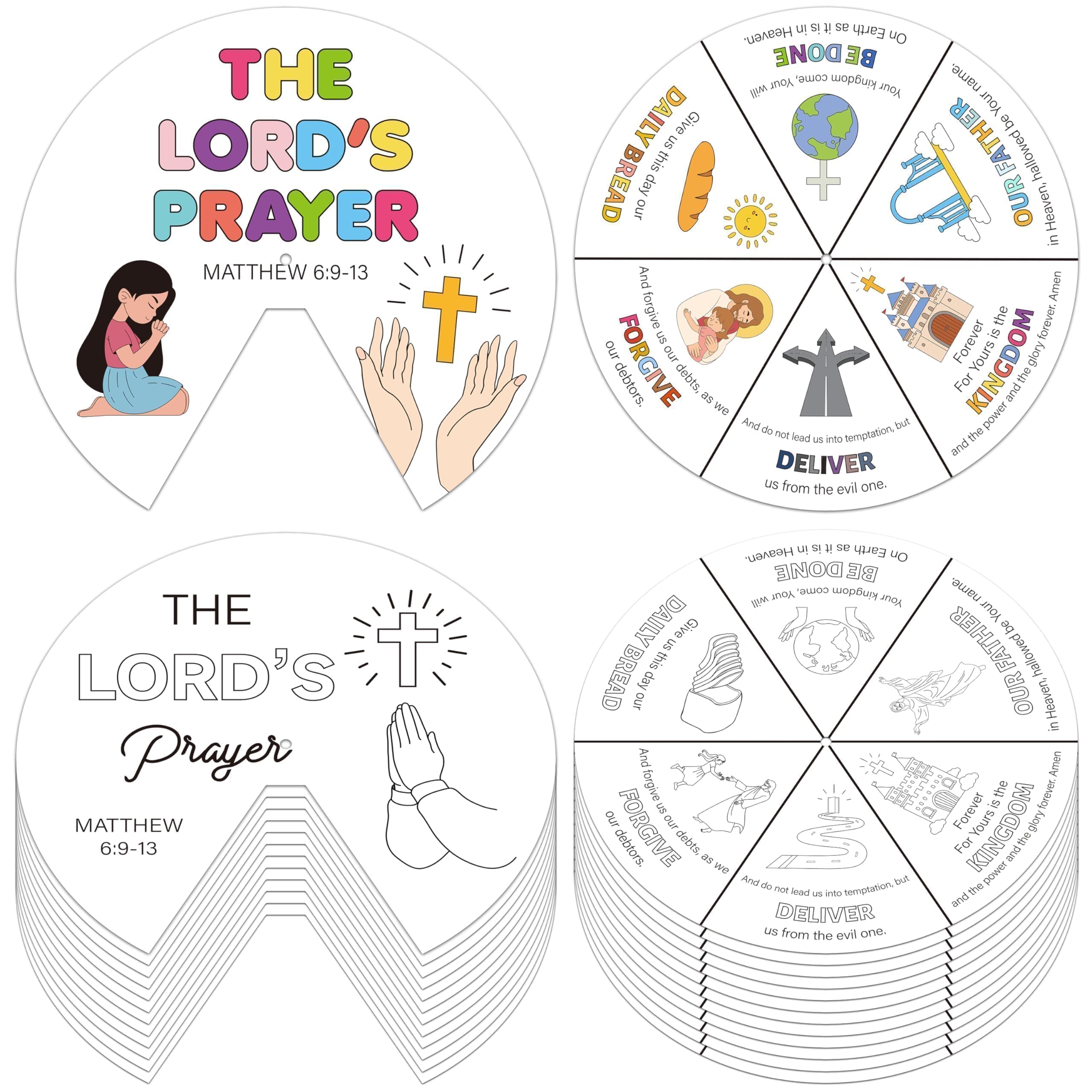 AsodSway Easter Christian Paper Crafts Religious The Lord's Prayer Coloring Wheel Creative Crafts, 72 Make Your Own Prayer Jesus Bible Coloring Wheel Cards Sunday School DIY Art Activities for Kids