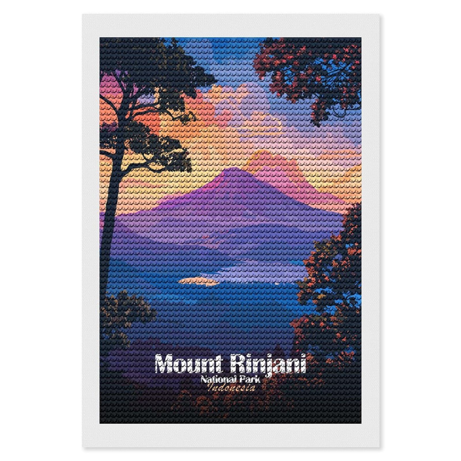 Junmoney Mount Rinjani National Park, Indonesia Diamond Painting Canvas Kit 8"x12", Adhesive Canvas, Christmas Gift, Full Kit Included, Thoughtful Present
