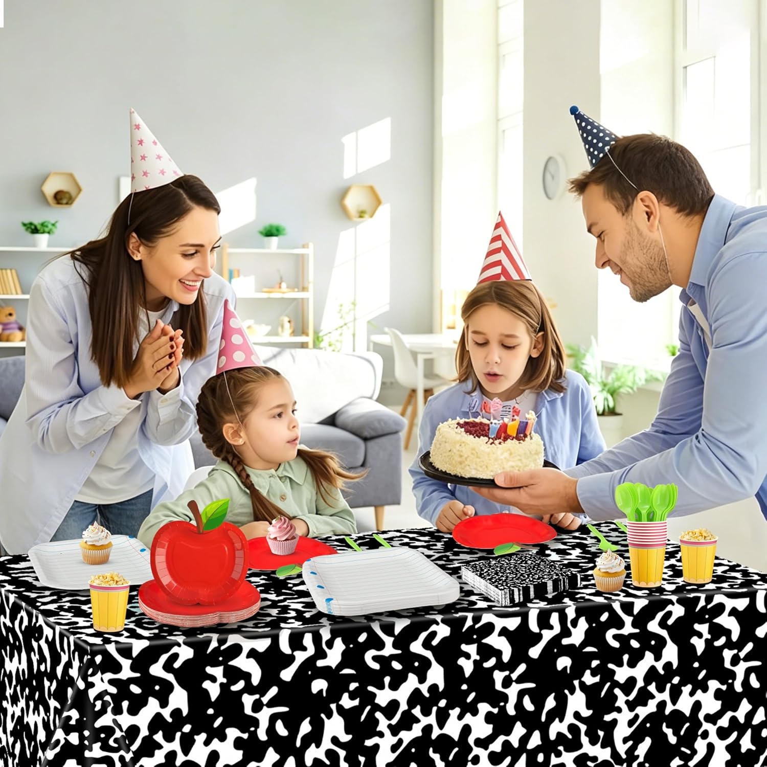 170 Pcs Back to School Party Supplies Tableware Set Red Apple Pencils Paper Plates Napkins Cups Composition Notebook Disposable Tablecloth for Preschool First Day of School Graduation Party, Serves 24