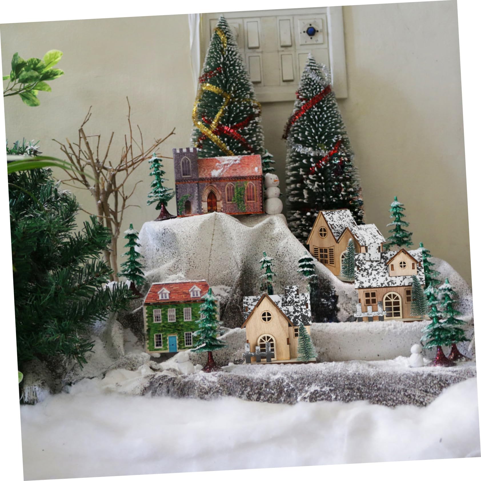 ibasenice 3pezzi Casetta di Natale in Legno Luci LED Villaggio di Natale Decorativo Set di Case in Legno per Casa Accessori Natalizi Decorazioni