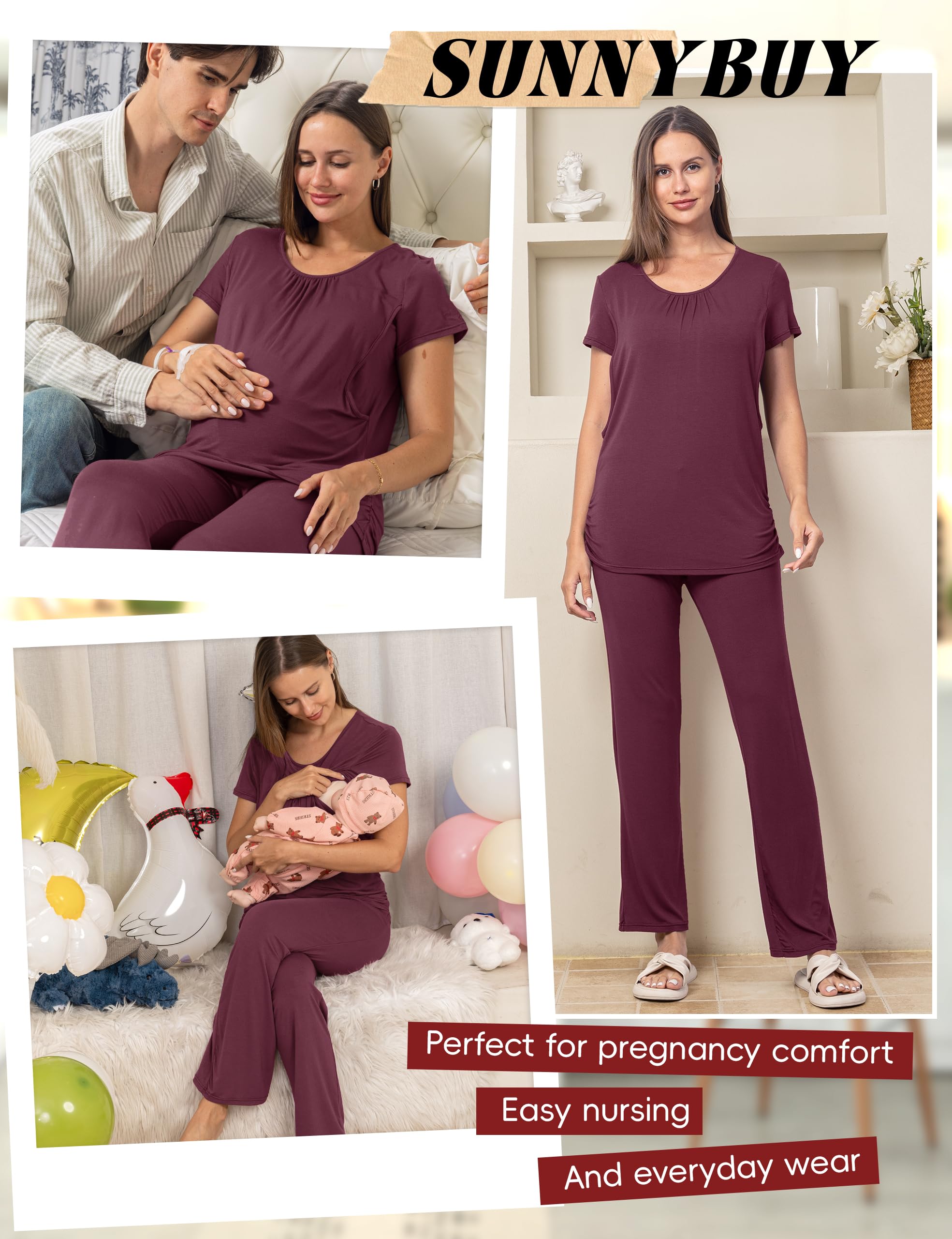 SUNNYBUY Lot de 3 pièces pyjama maternité allaitement manches courtes shorts pantalons grossesse